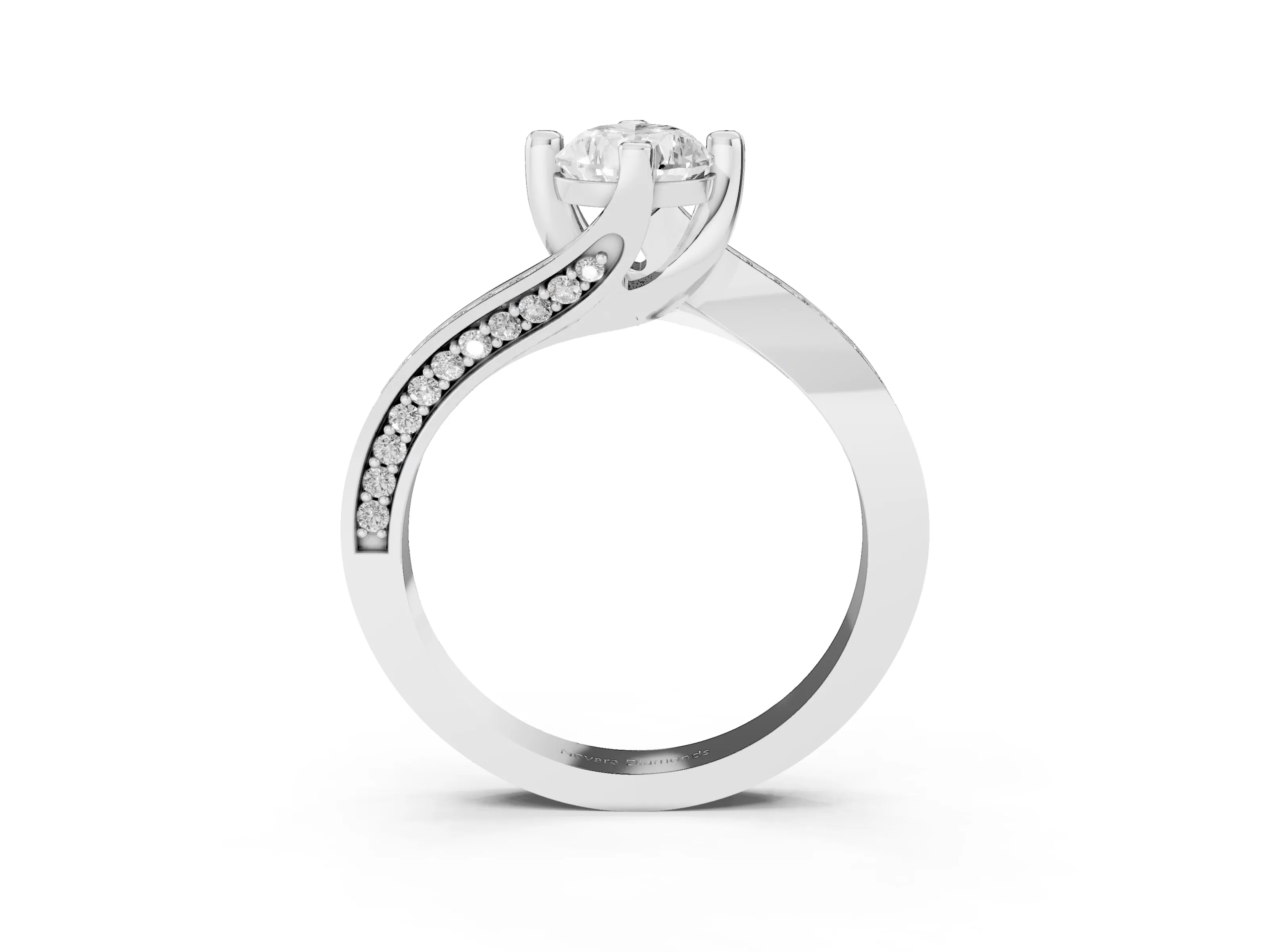 Pear Cut Diamond Solitaire Ring Set in Silver with Intertwined Pavé Twist Band