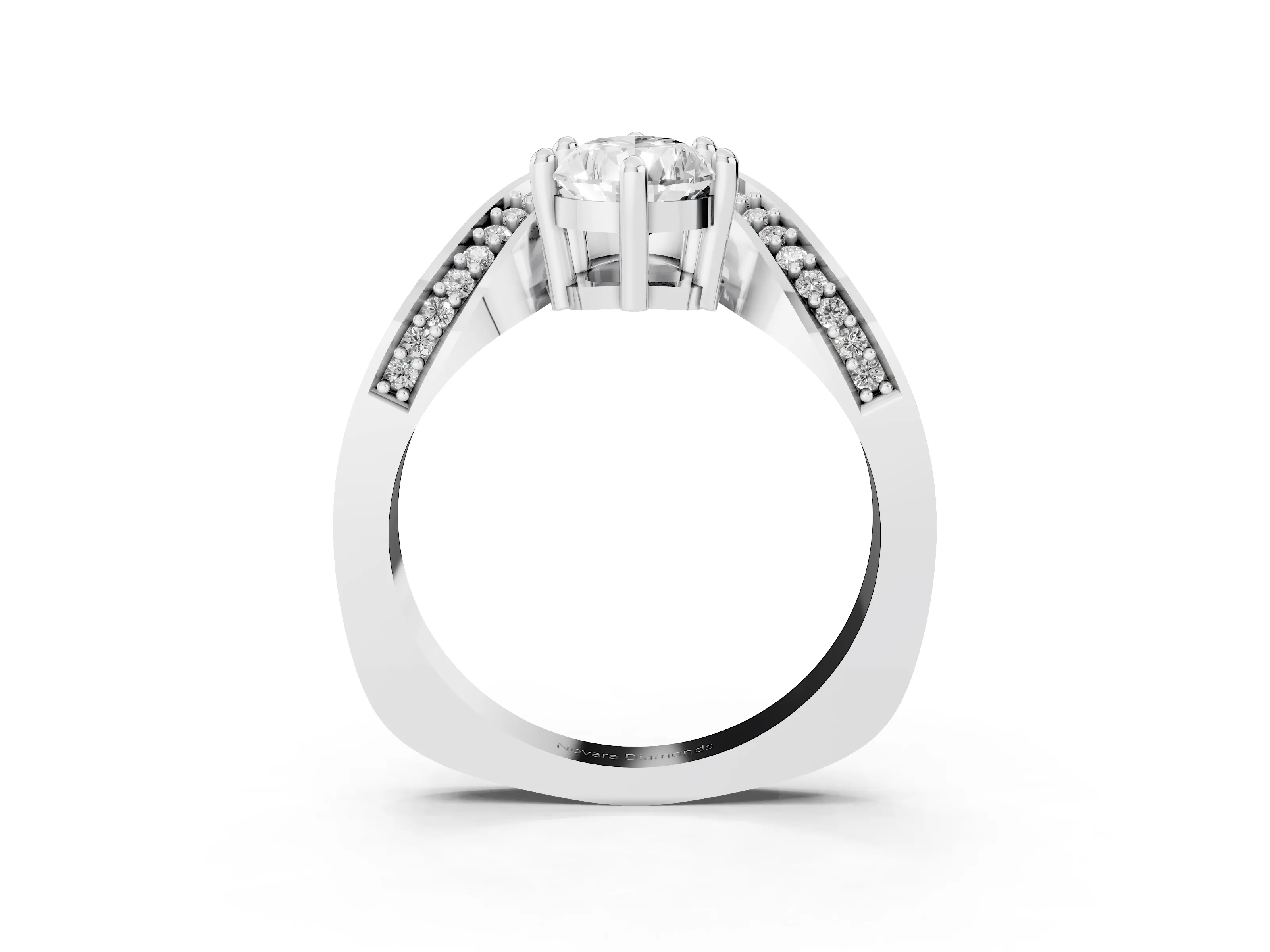Pear Cut Diamond Solitaire Engagement Ring Set in White gold with Pavé Shoulders