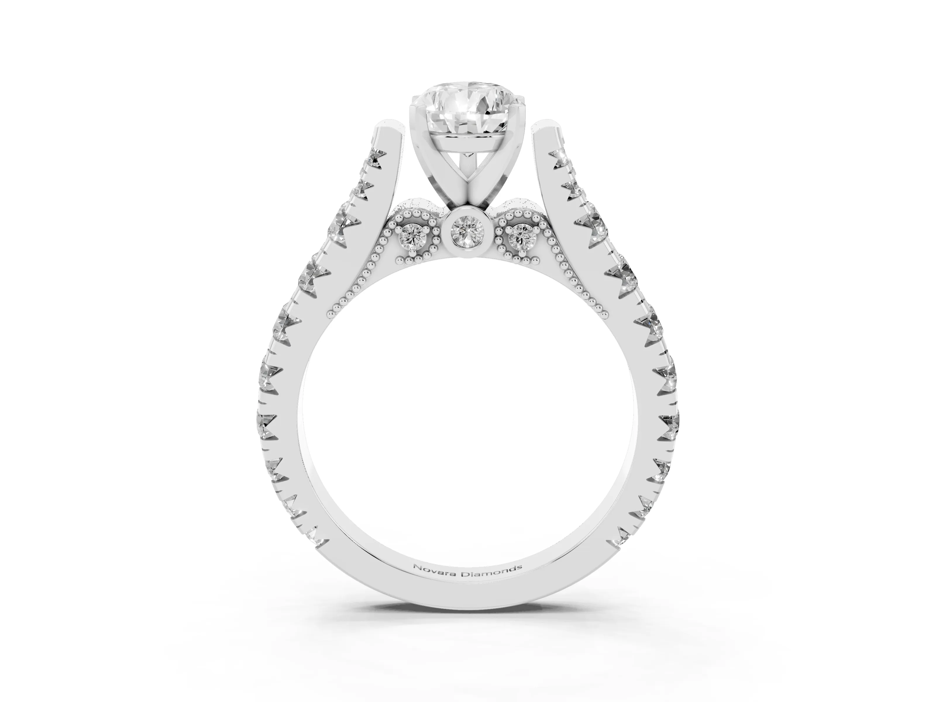 Pear Cut Diamond Classic Solitaire Ring Set in Platinum with Pavé Band and Prong Setting