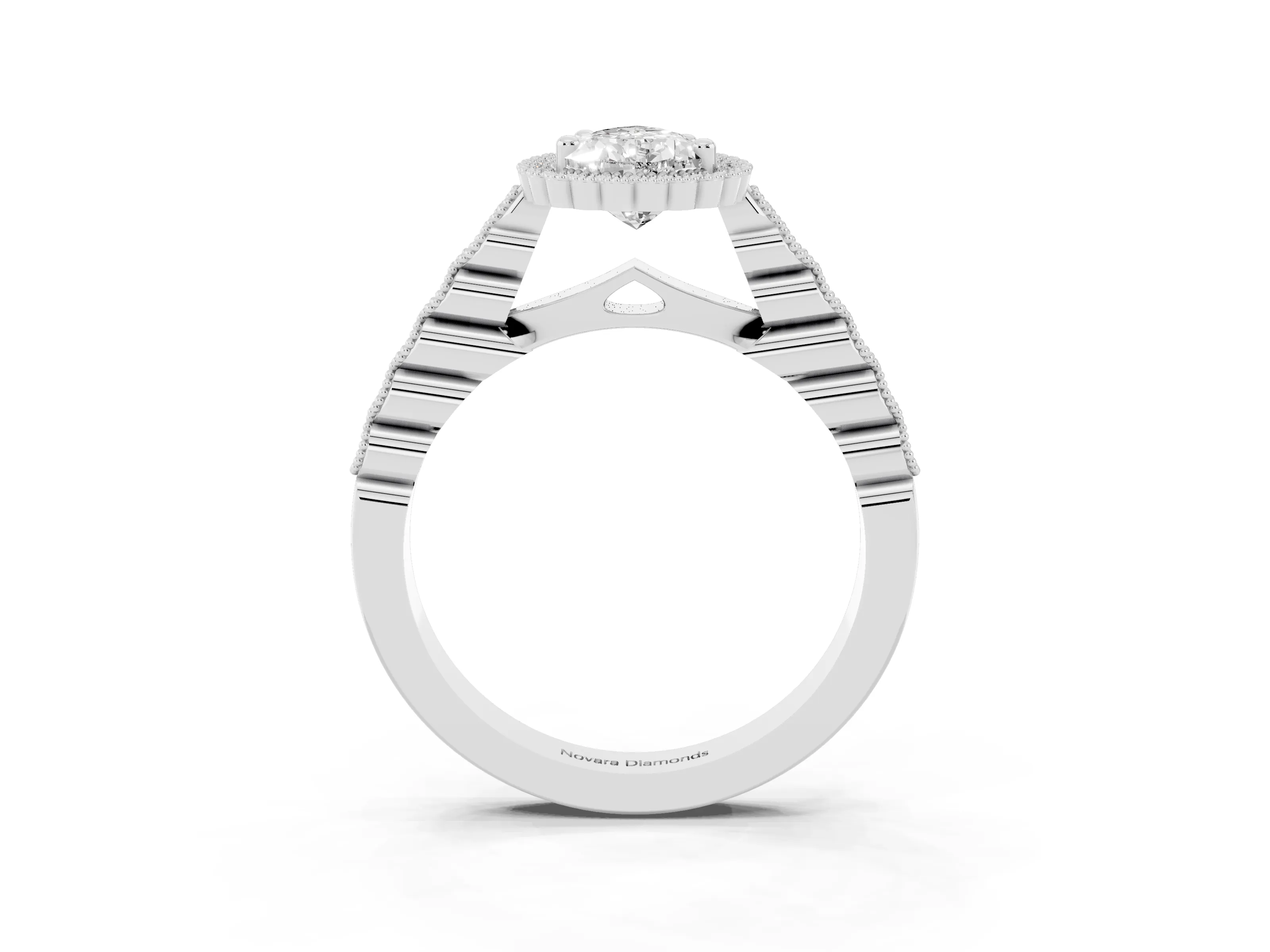 Pear Cut Diamond Halo Ring Set in Platinum with Pavé Milgrain Band