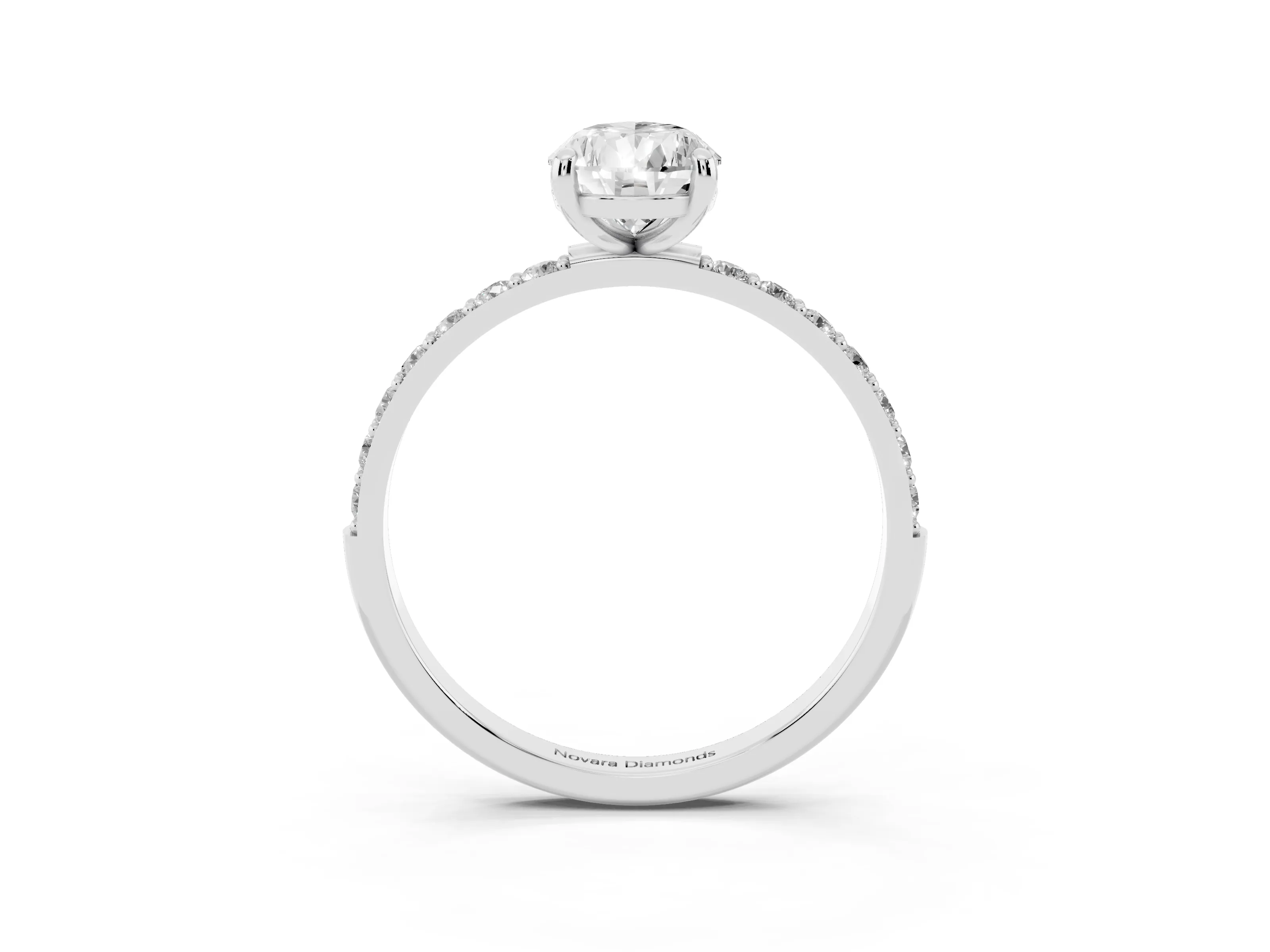 Pear Cut Diamond Solitaire Ring Set in Platinum with Round Pavé Band and Prong Setting