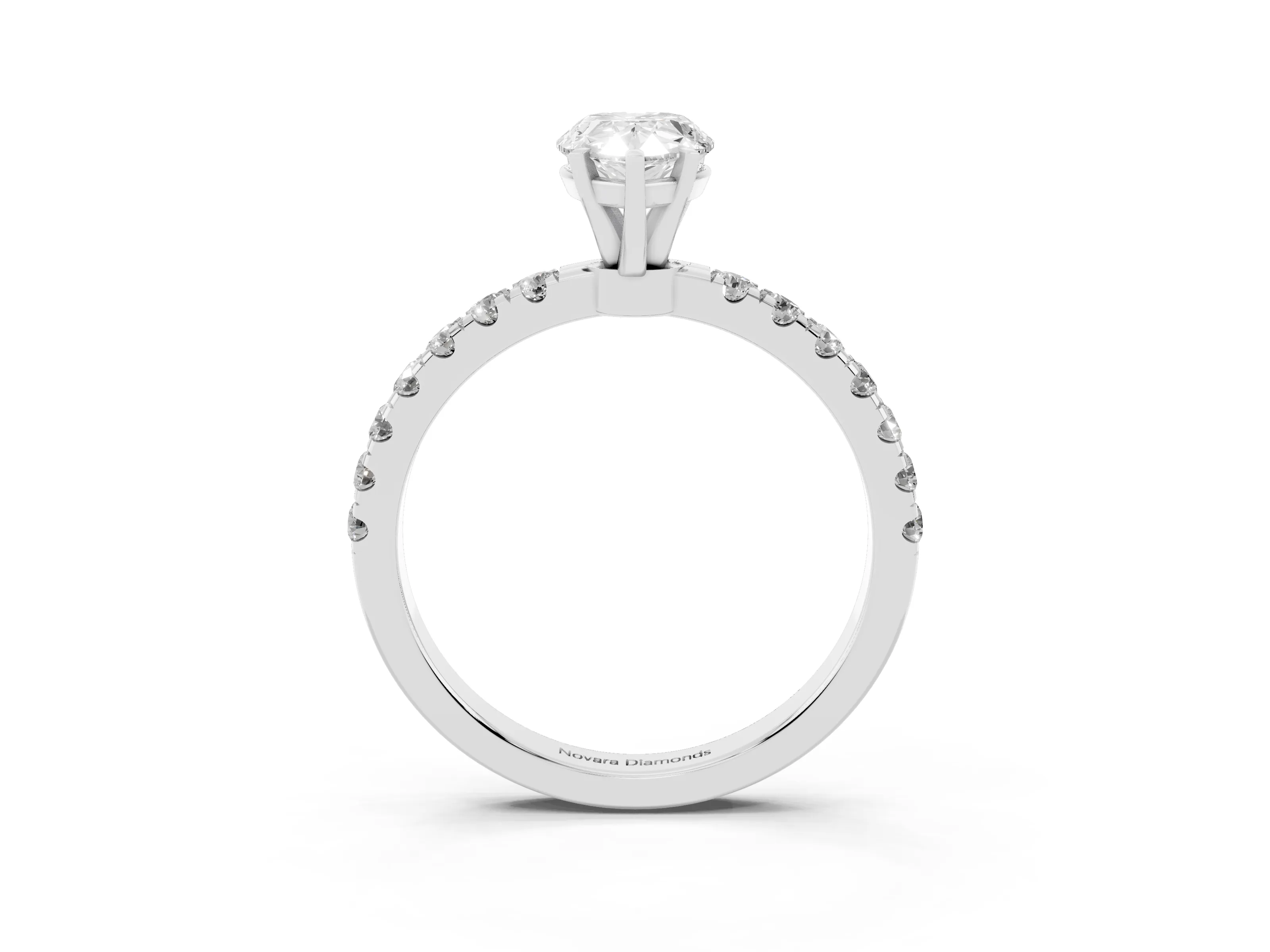 Pear Cut Diamond Solitaire Ring Set in White gold with Pavé Accents and Prong Setting