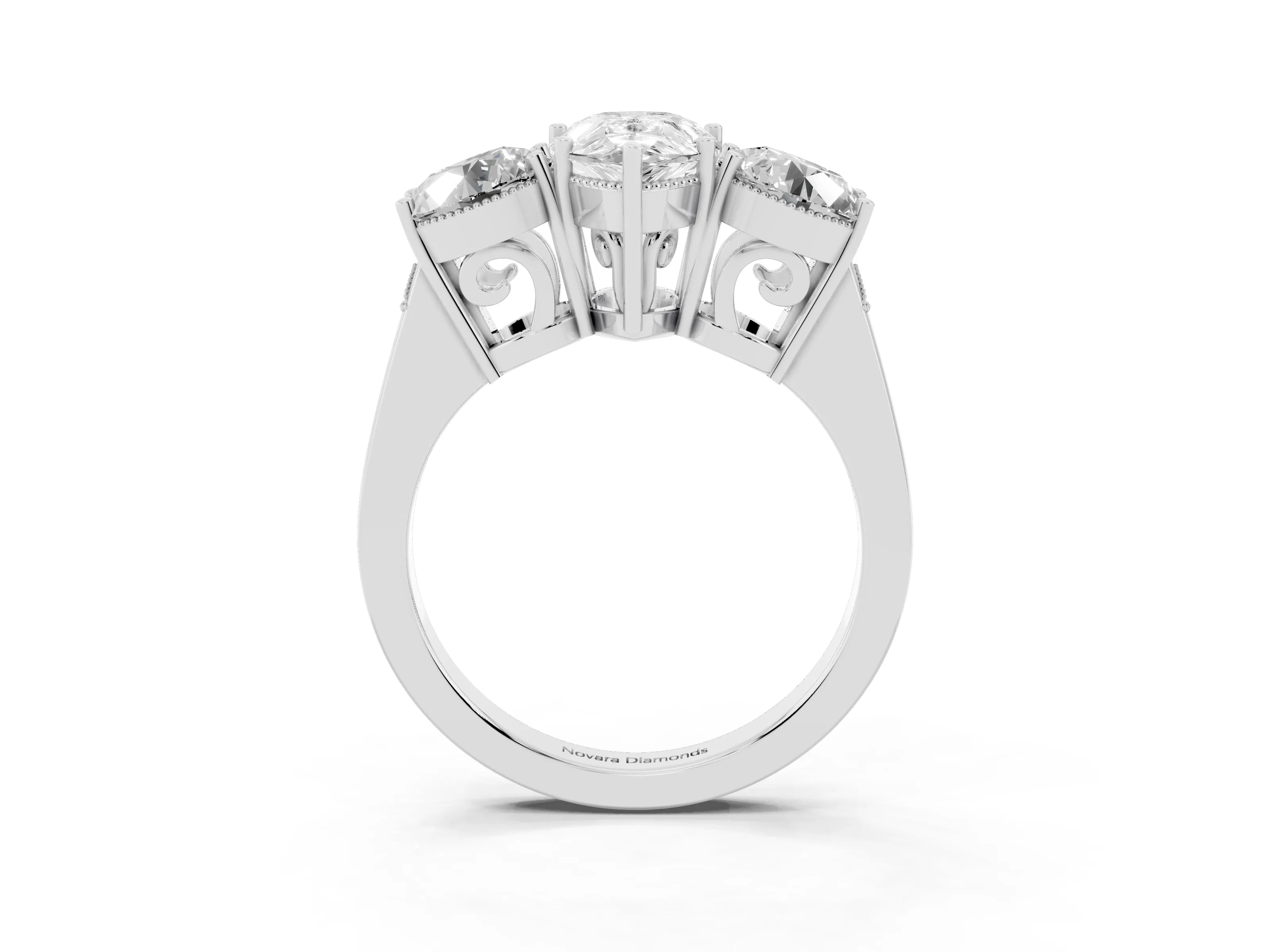 Pear Cut Diamond Three-Stone Engagement Ring Set in Silver with Polished Band