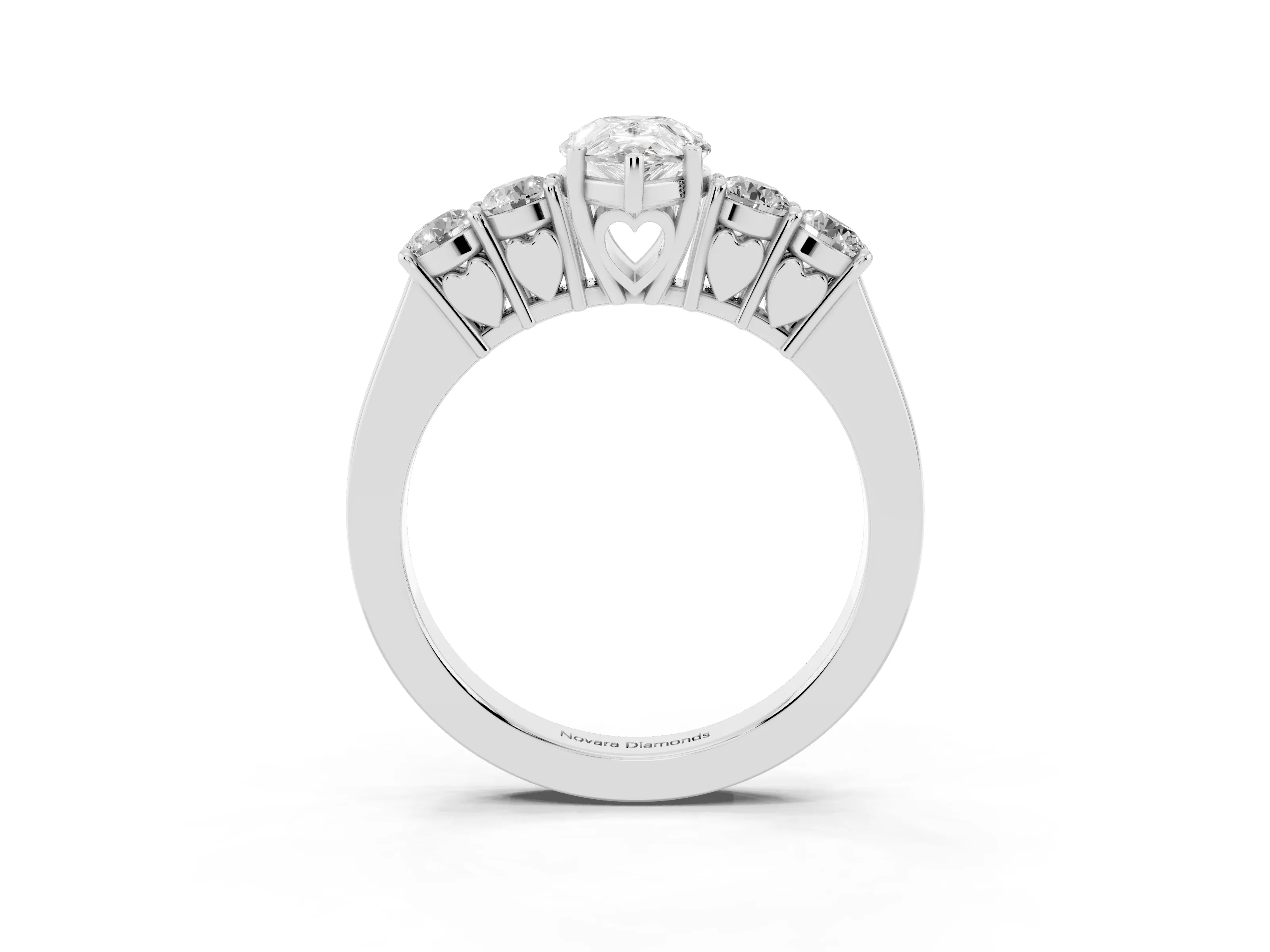 Pear Cut Diamond Five-Stone Prong Set Band Ring Set in White gold with Polished Band