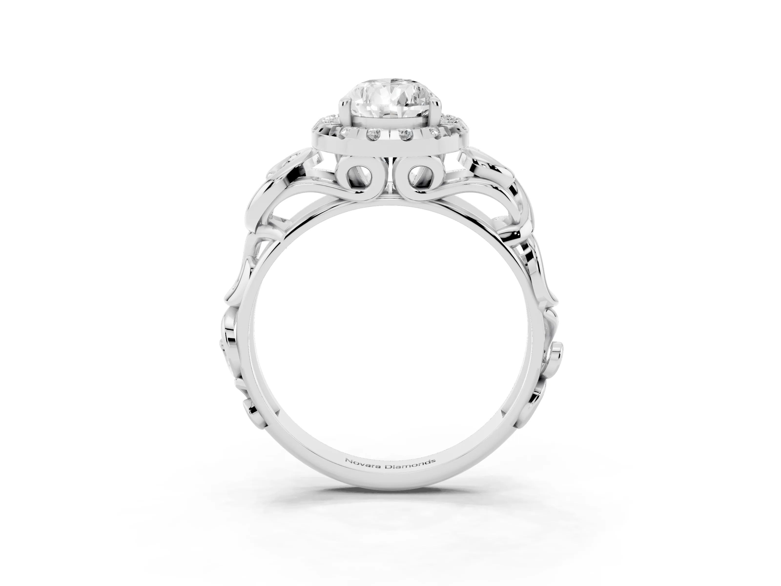Pear Cut Diamond Halo Ring Set in Platinum with Scrollwork Band and Prong Setting