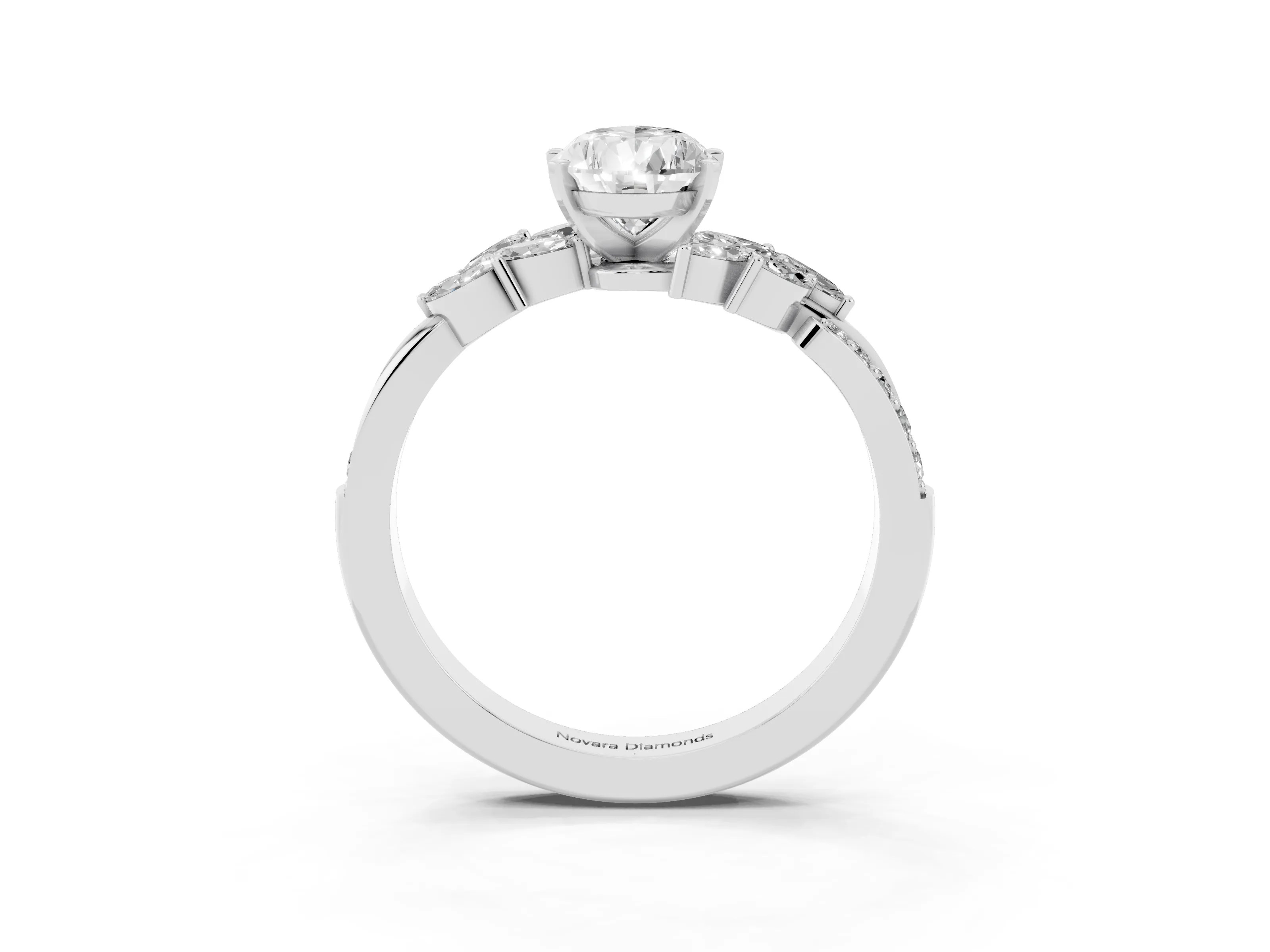 Pear Cut Diamond Solitaire Ring Set in Platinum with Marquise Twist Band and Prong Setting
