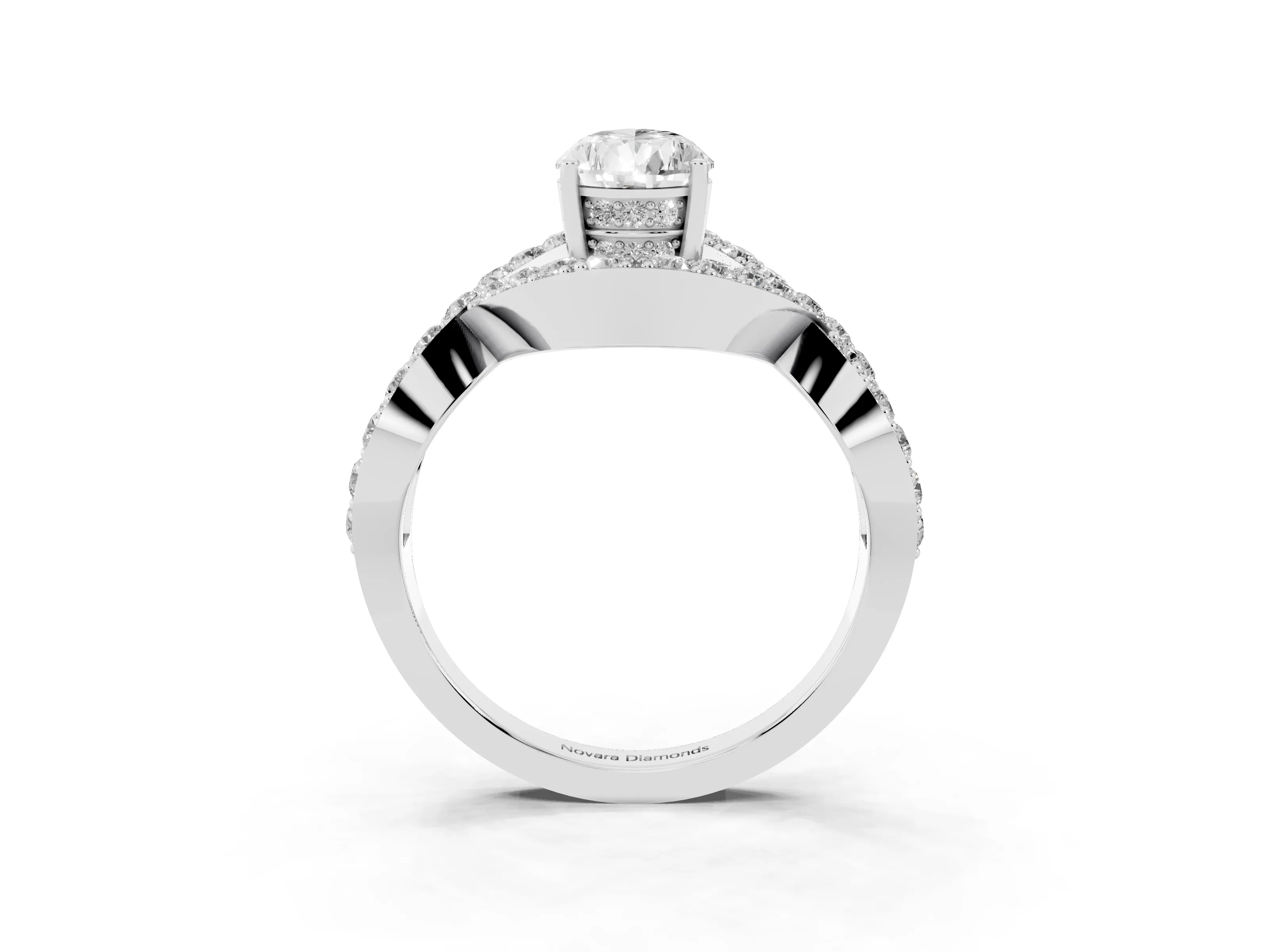 Pear Cut Diamond Solitaire Twist Band Pavé Engagement Ring Set in Platinum