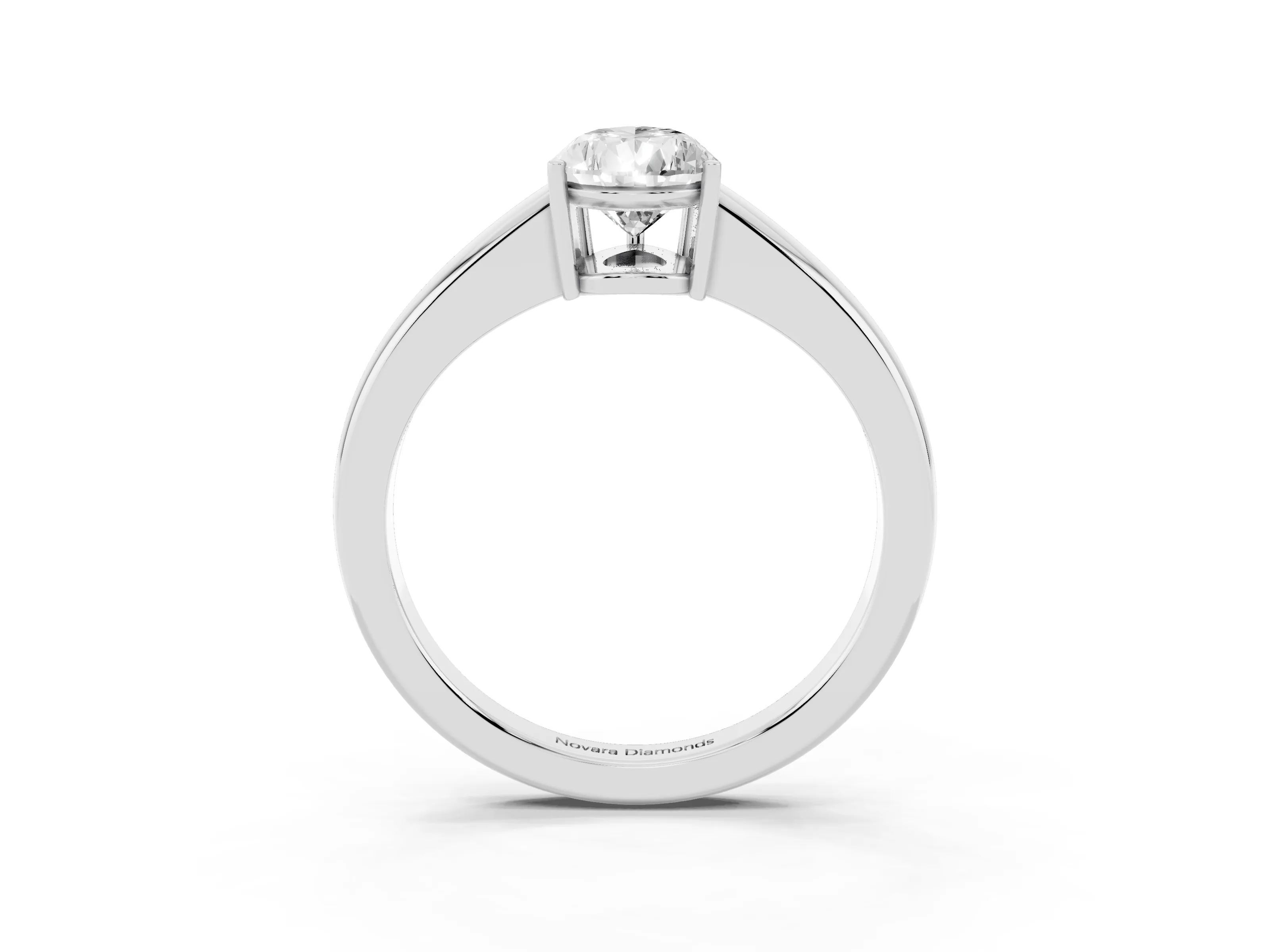 Pear Cut Diamond Solitaire Ring Set in White gold with Tapered Band and Prong Setting