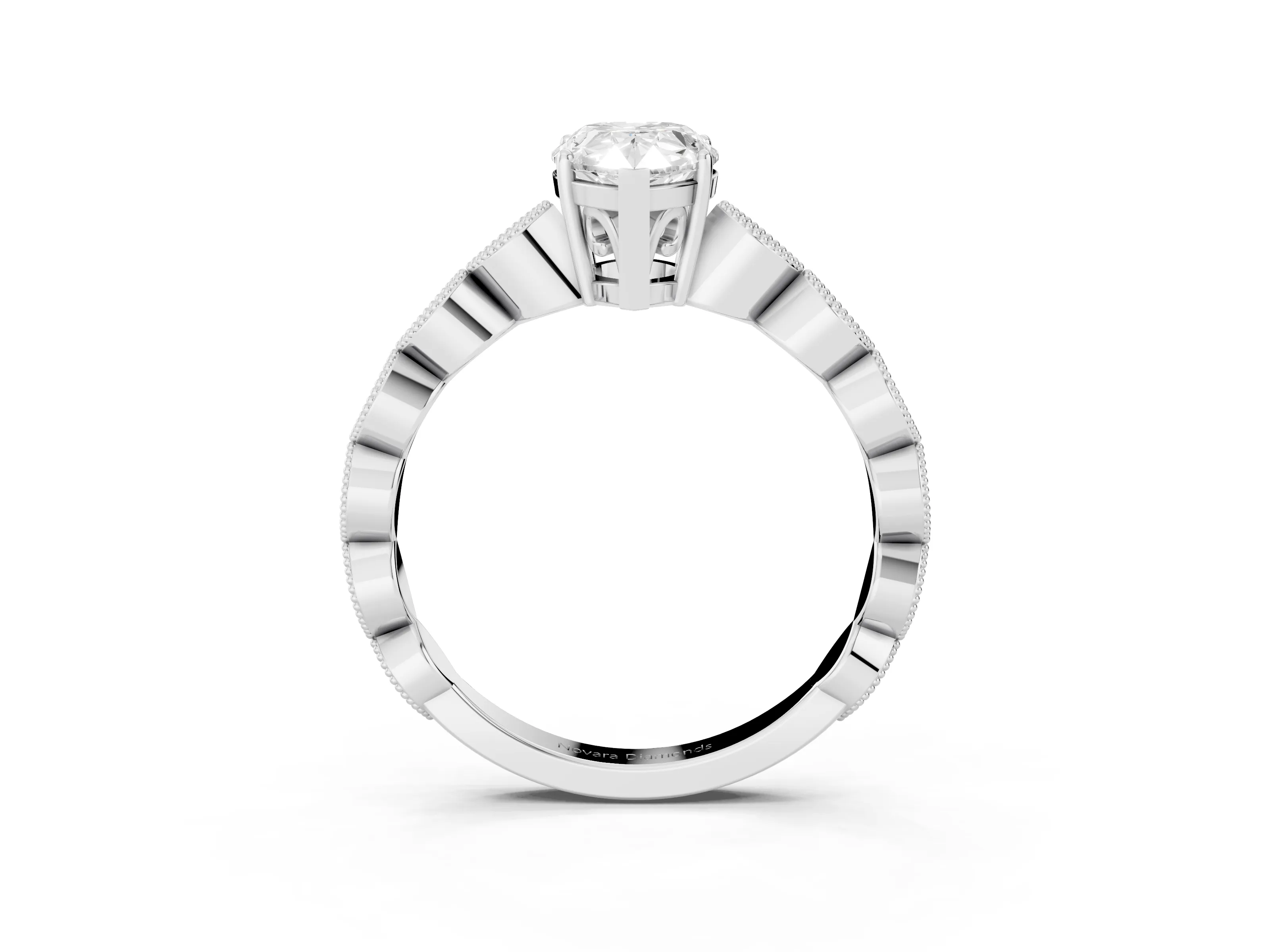 Pear Cut Diamond Solitaire Ring Set in Silver with Infinity Twist Pavé Band