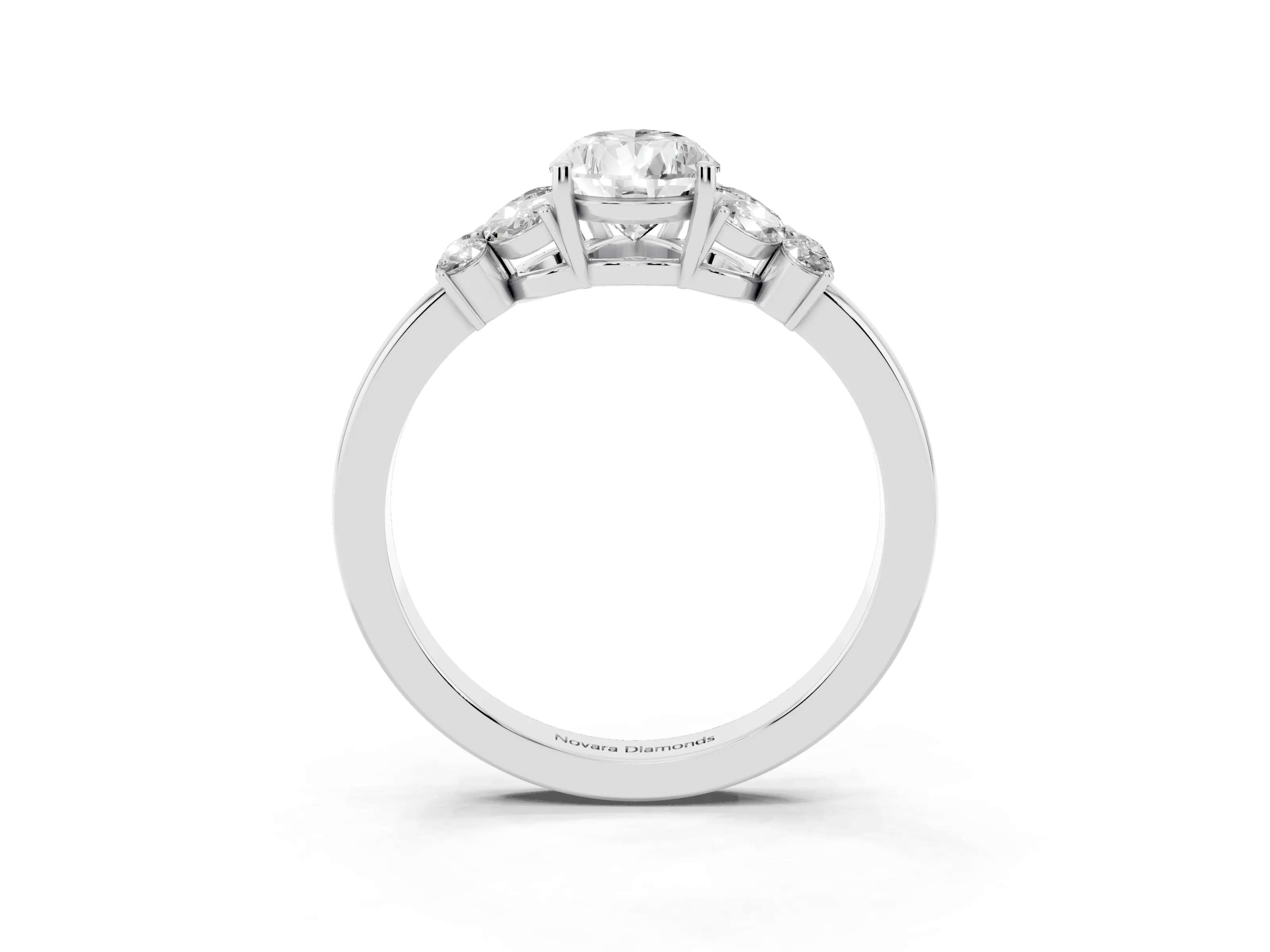 Pear Cut Diamond Solitaire Floral Ring Set in Silver with Marquise Petals and Prong Setting