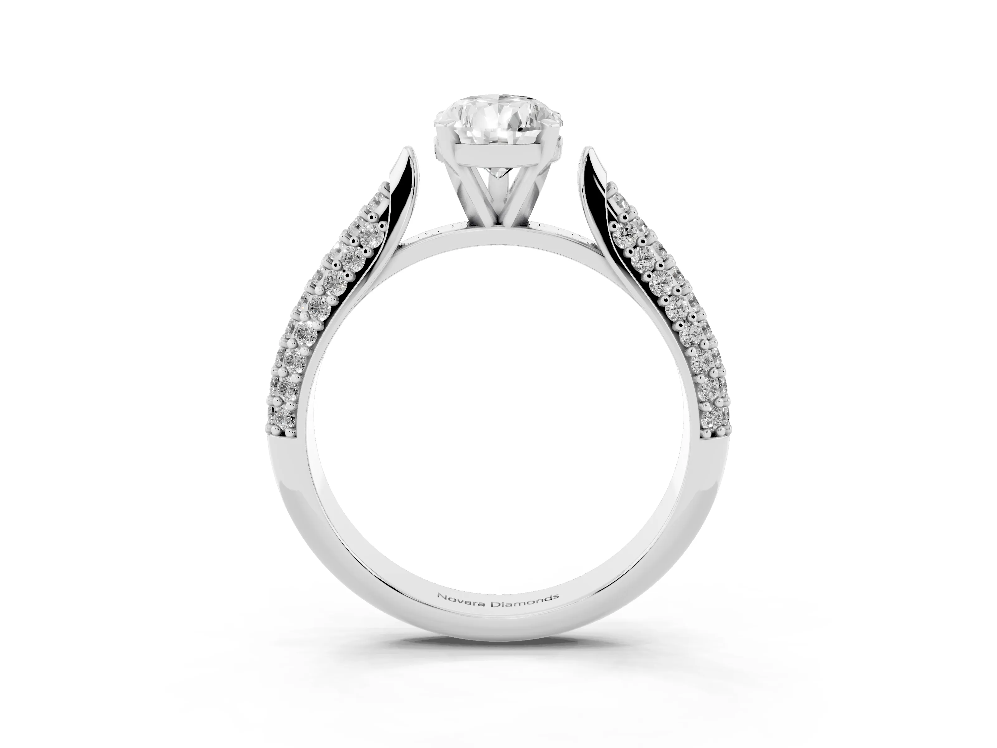Pear Cut Diamond Solitaire Engagement Ring Set in Platinum with Multi-Row Round Pavé Band and Prong Setting