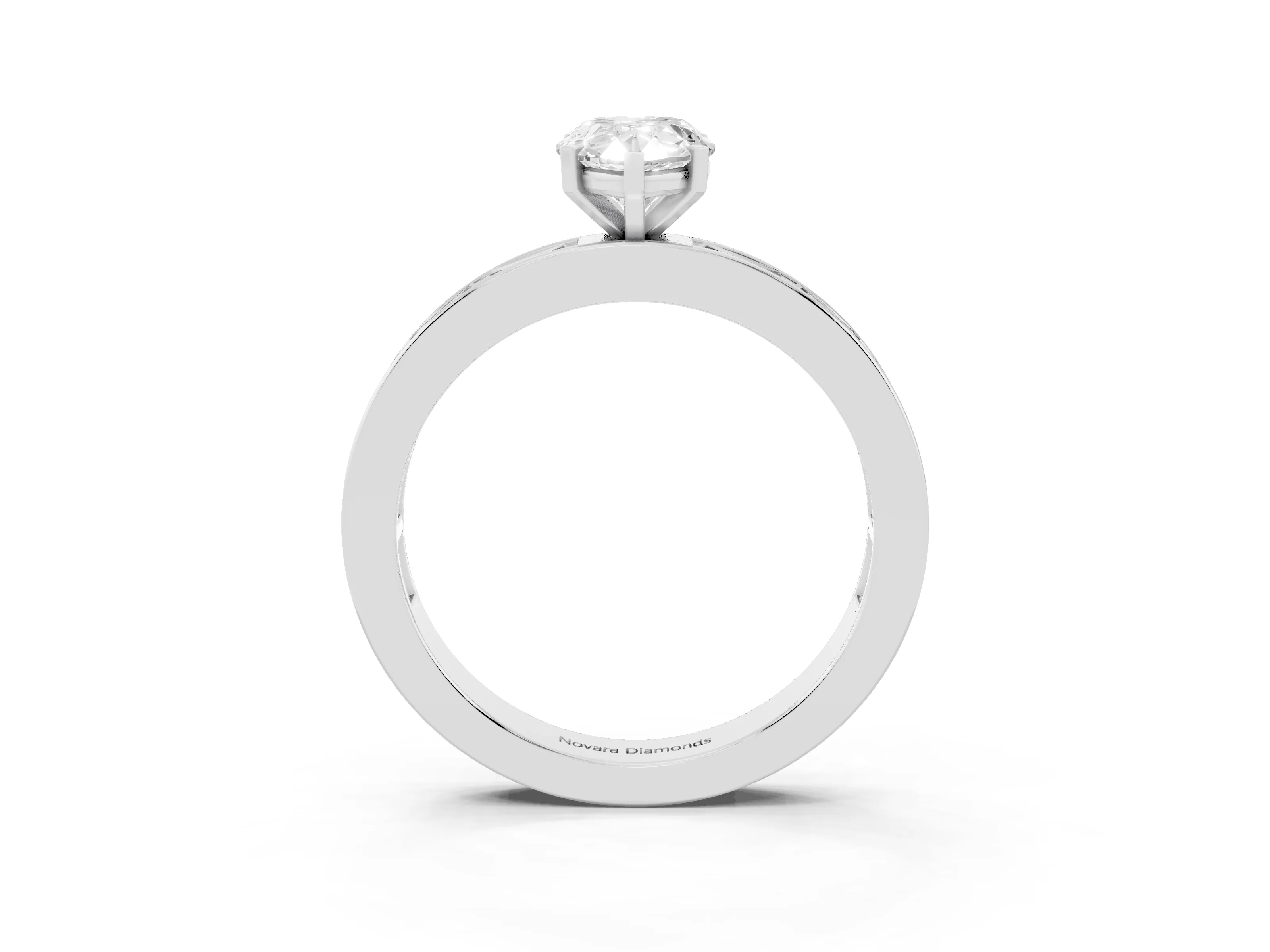 Pear Cut Diamond Solitaire Ring Set in Platinum with Channel-Set Baguette Band and Prong Setting