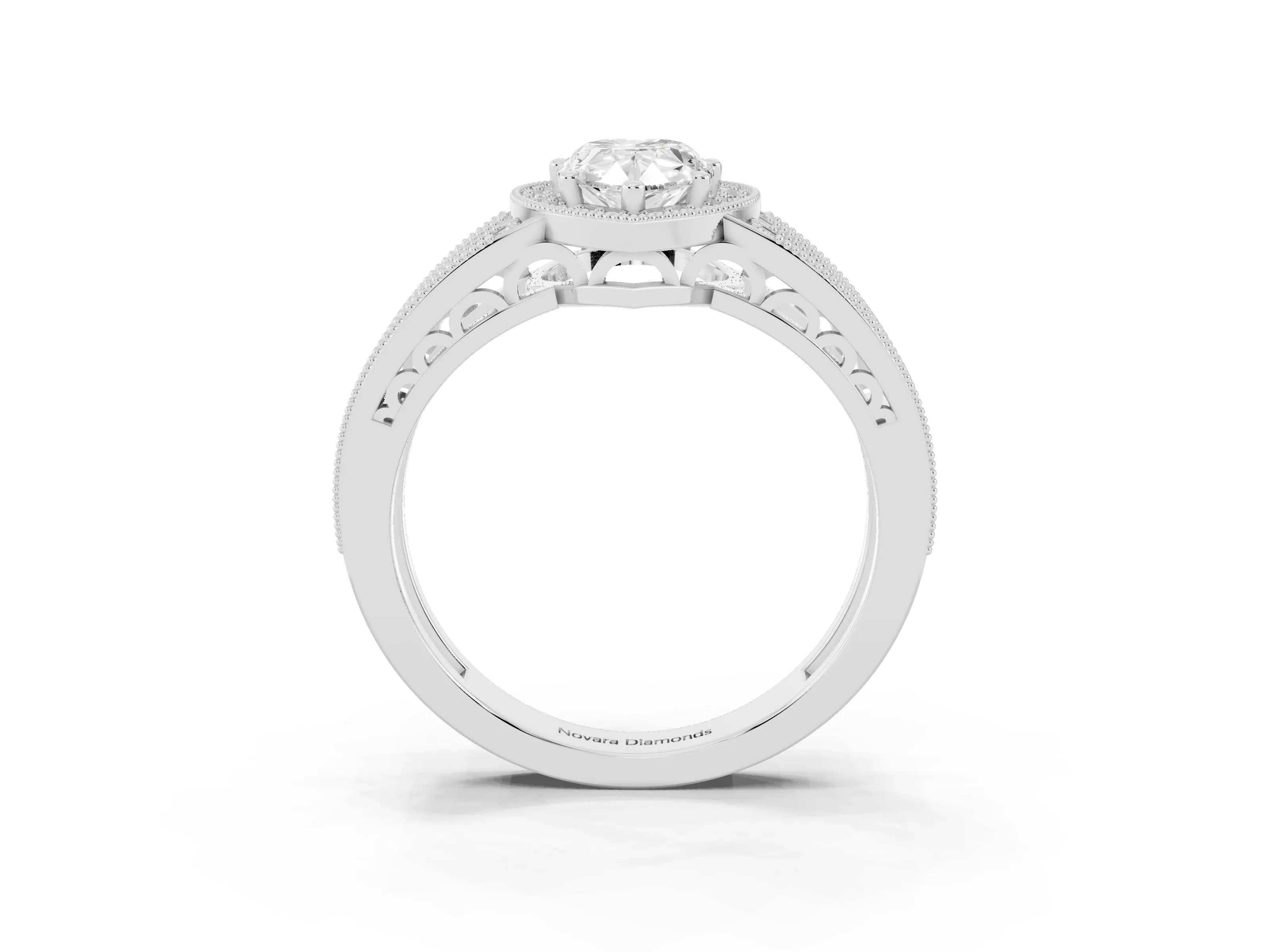 Pear Cut Diamond Halo Ring Set in Platinum with Accent Split Shank and Prong Setting