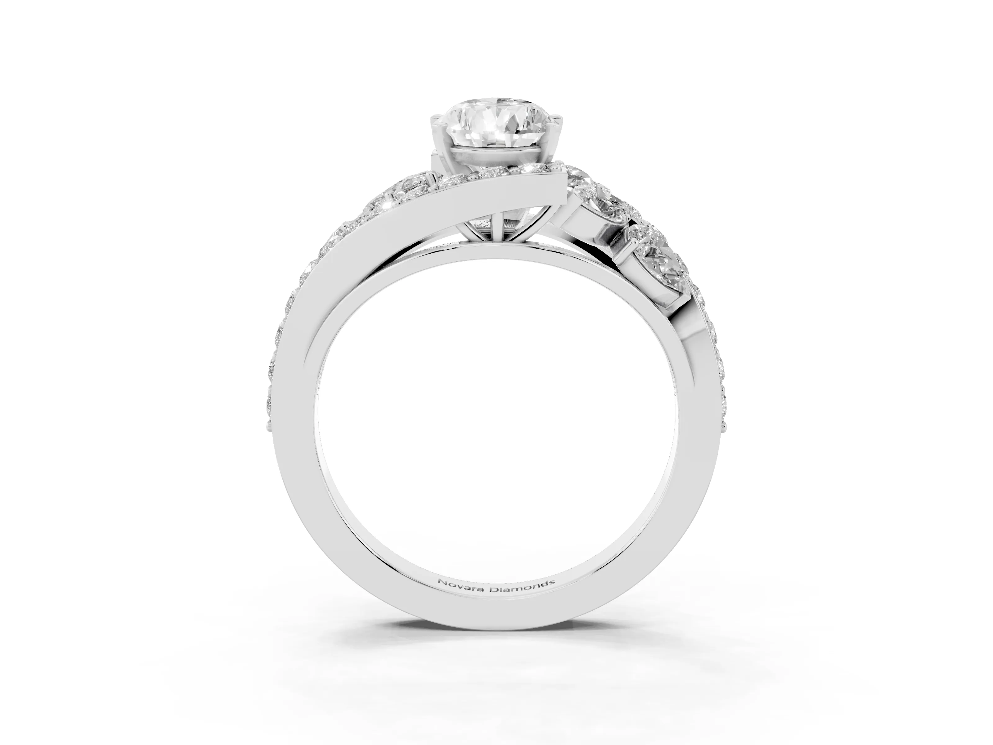 Pear Cut Diamond Halo Ring Set in Platinum with Marquise and Pavé Band in Prong Setting