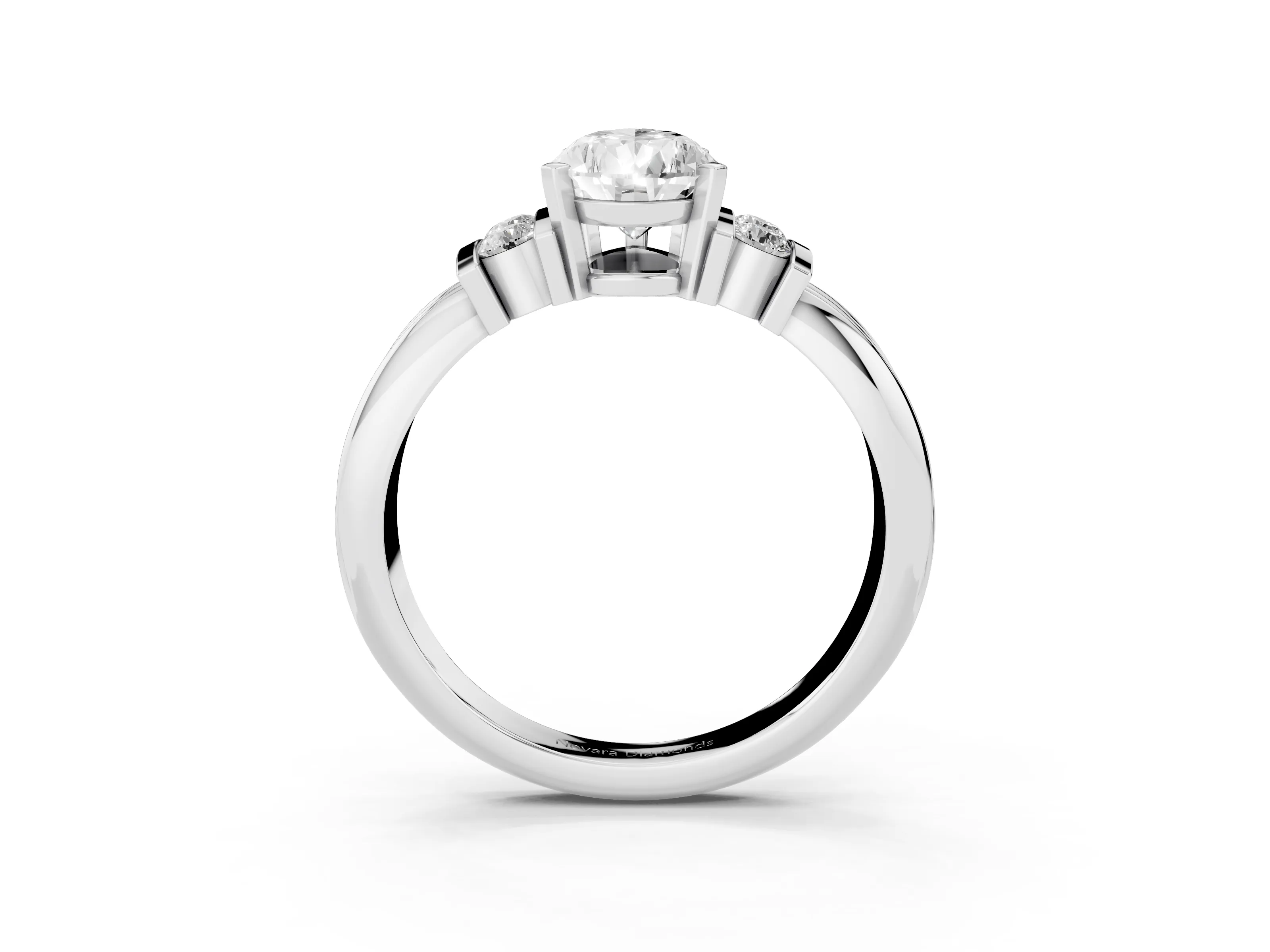 Three-Stone Pear Cut Diamond Channel Set Ring Set in White gold with Bar Prongs