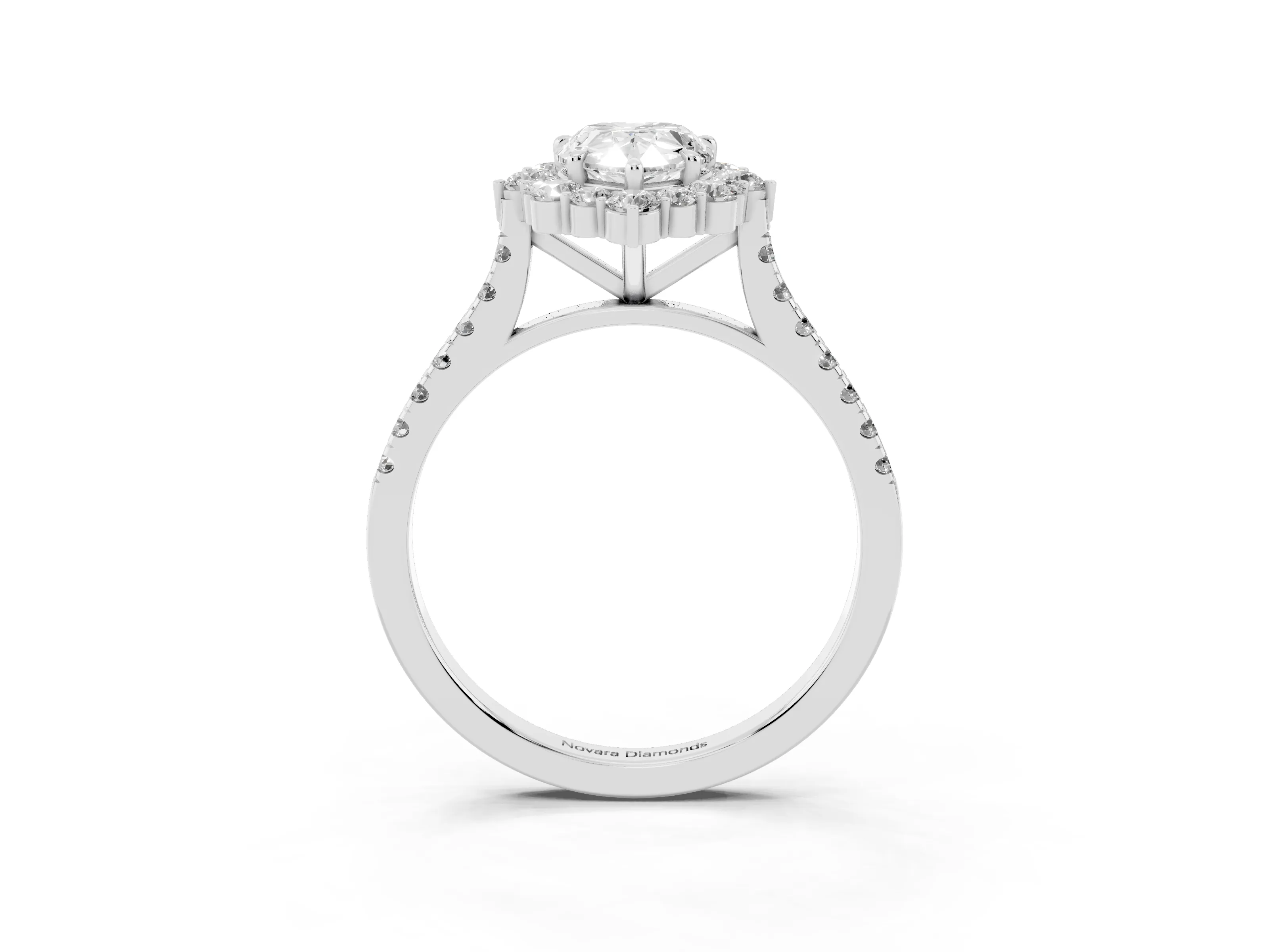 Pear Cut Diamond Halo Ring Set in White gold with Pavé Band and Prong Setting