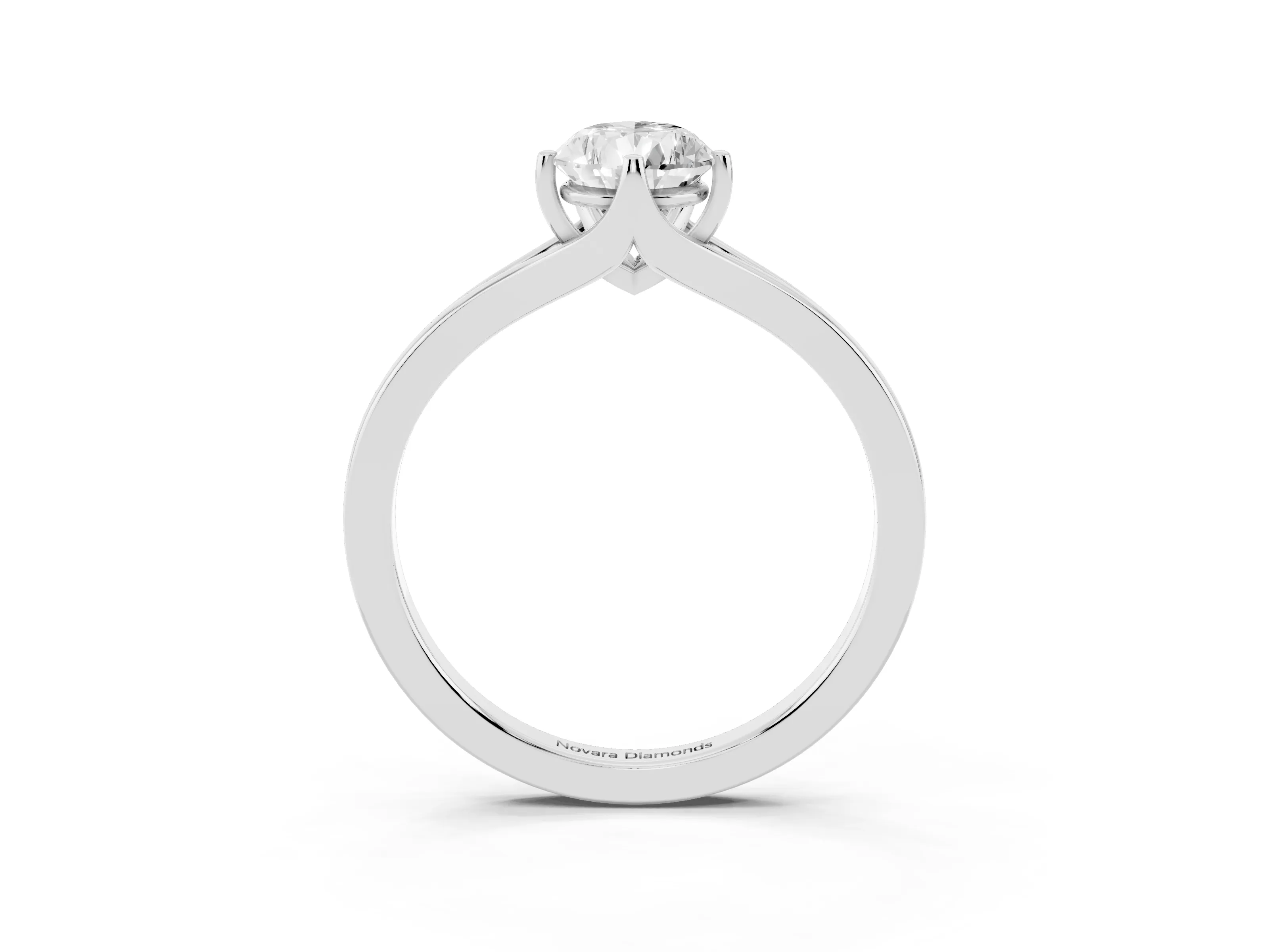 Pear Cut Diamond Solitaire Ring Set in Silver with Polished Tapered Band and Prong Setting