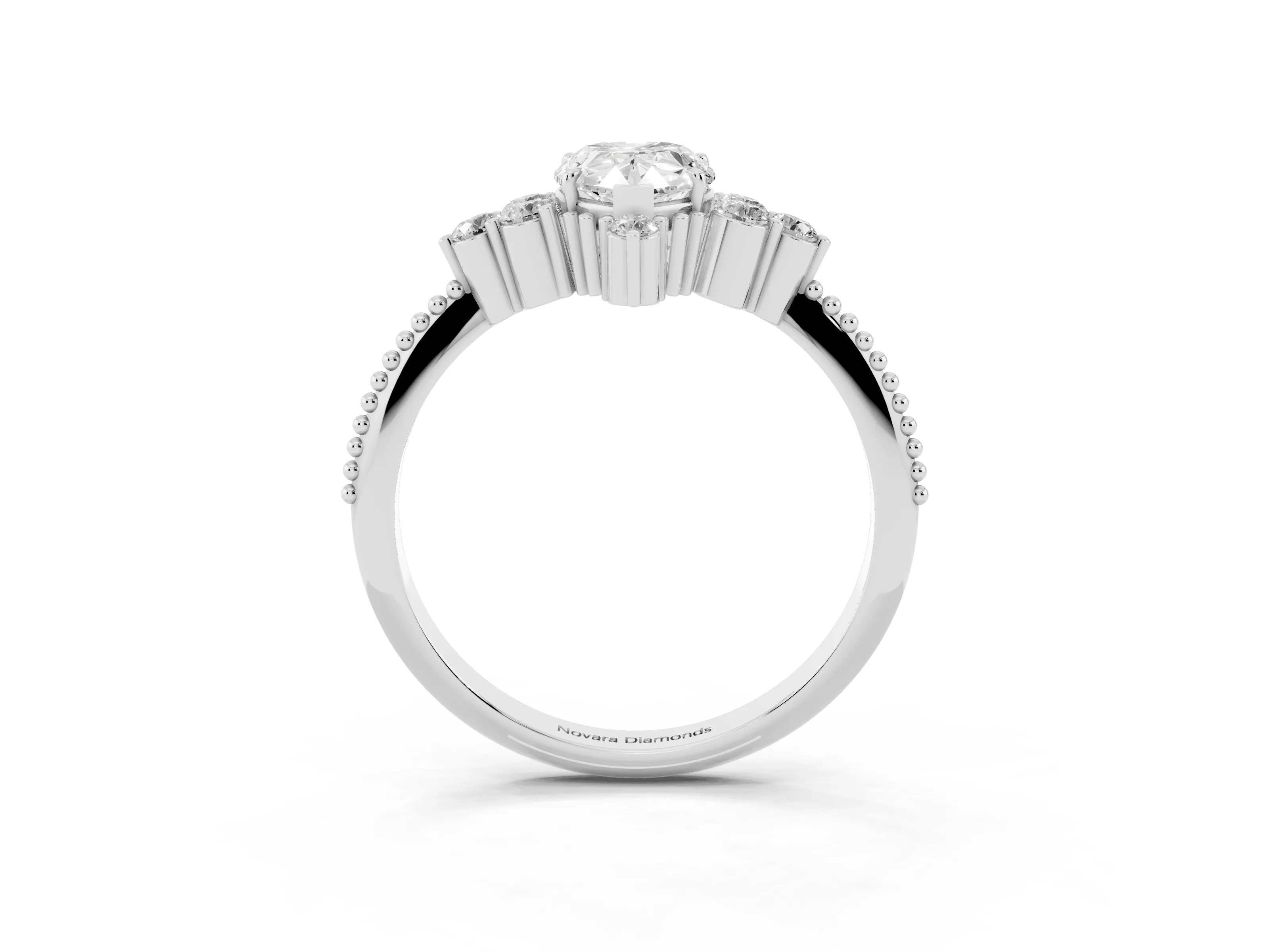Pear Cut Diamond Cluster Ring Set in White gold with Beaded Band