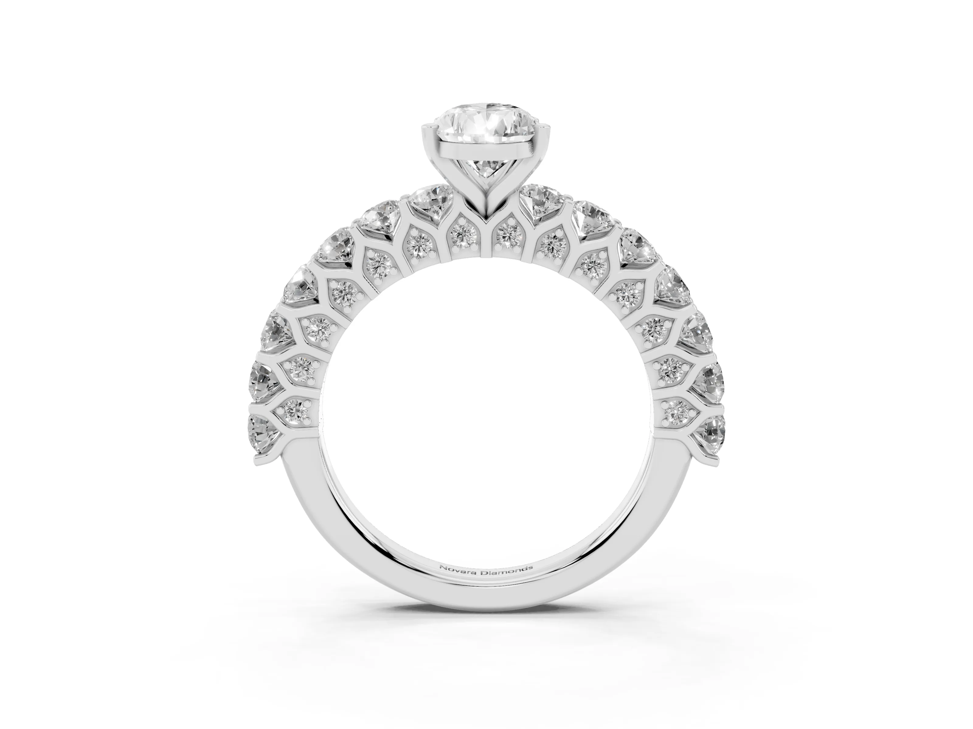 Pear Cut Diamond Solitaire Ring Set in Platinum with Shared Prong Pavé Band
