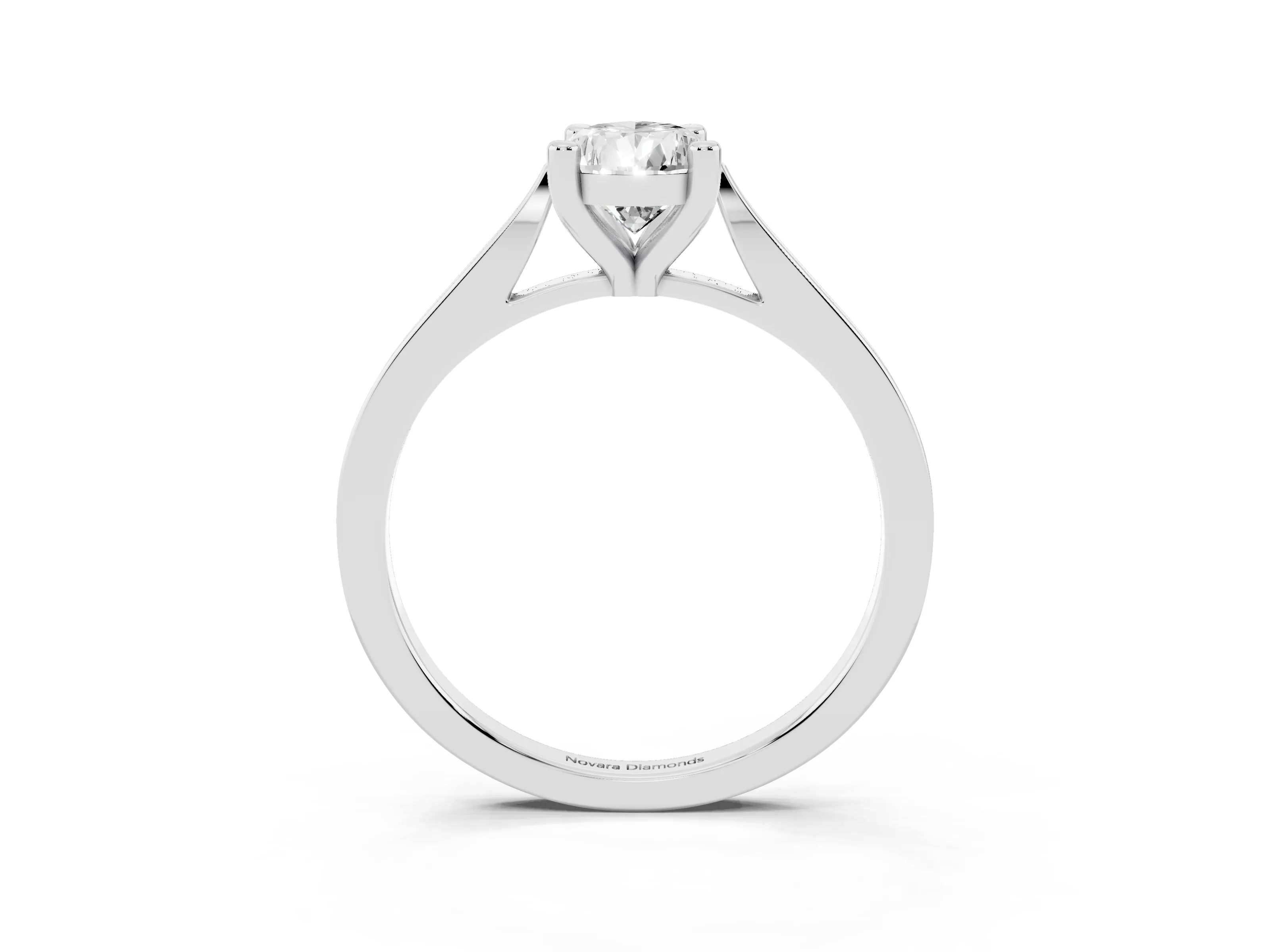 Pear Cut Diamond Solitaire Ring Set in Silver with Prong Setting and Tapered Band