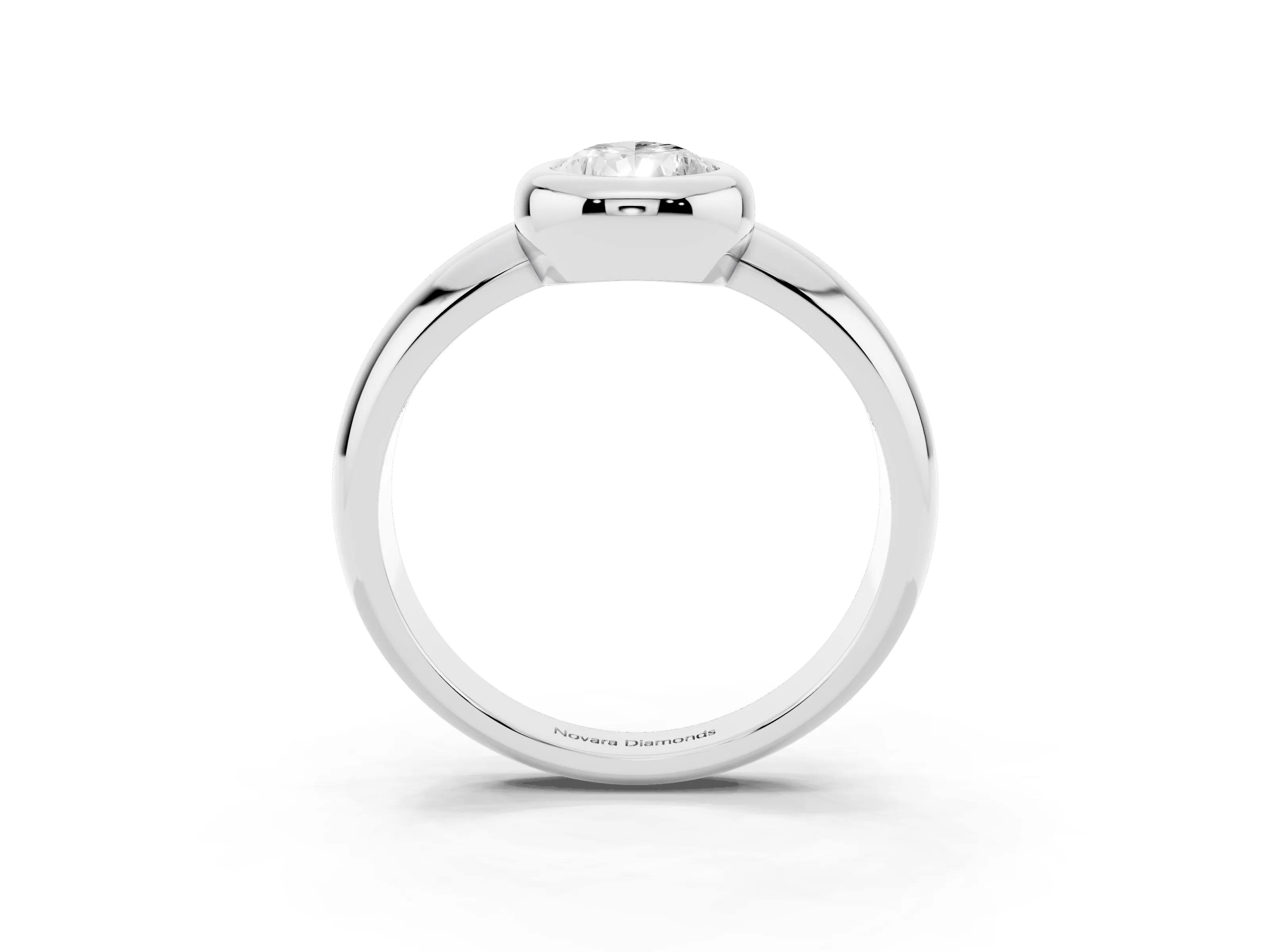 Bezel Set Pear Cut Diamond Solitaire Ring Set in Platinum with Wide Band