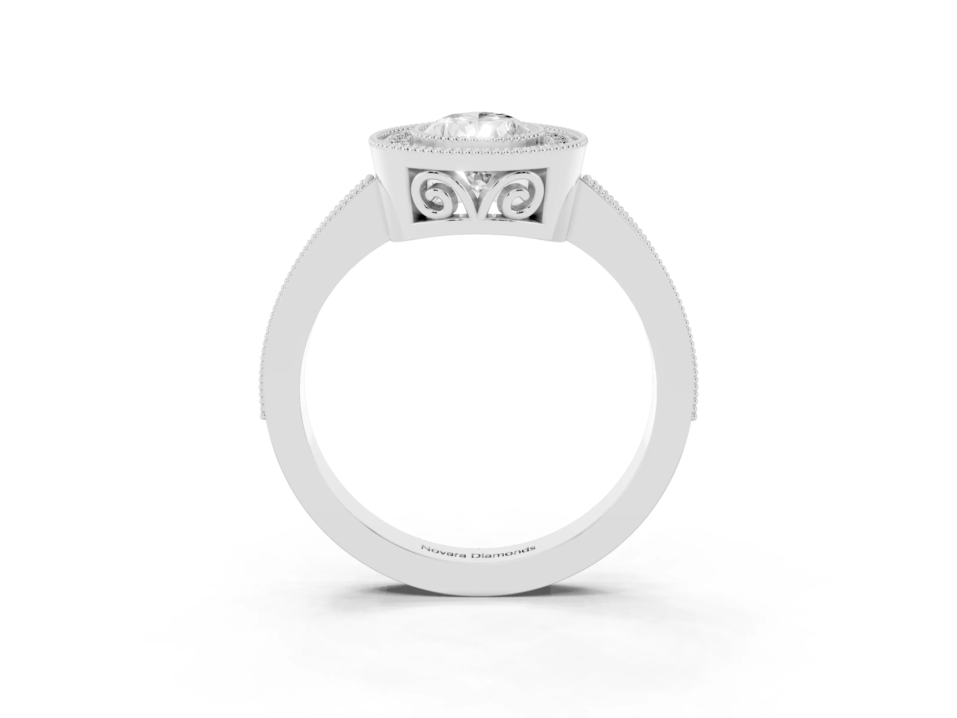 Pear Cut Diamond Halo Ring Set in Platinum with Pavé Band and Milgrain-Edged Prongs