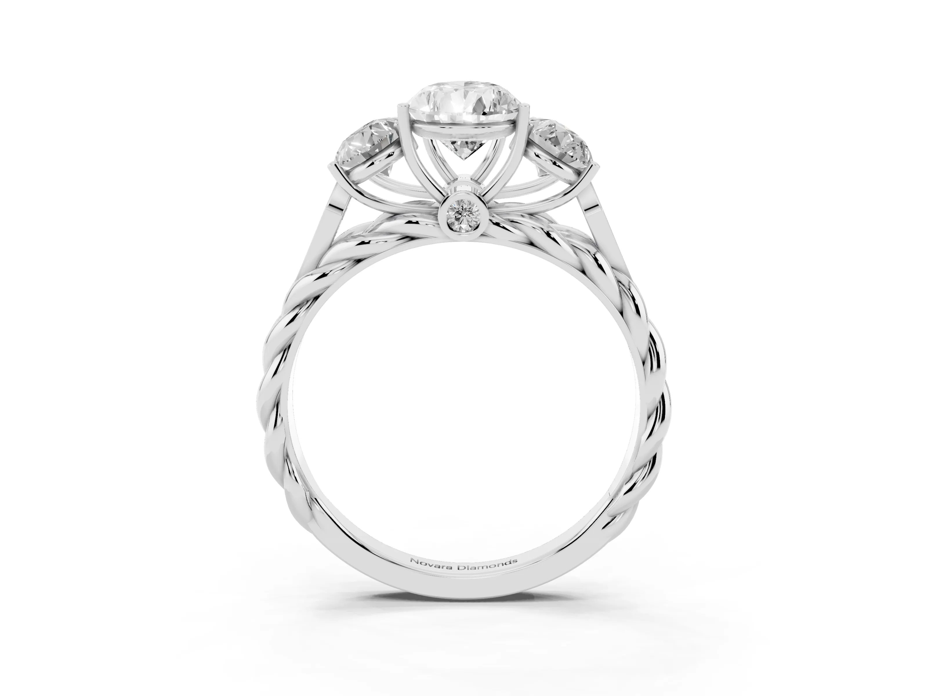 Pear Cut Diamond Three-Stone Ring Set in Platinum with Braided Band