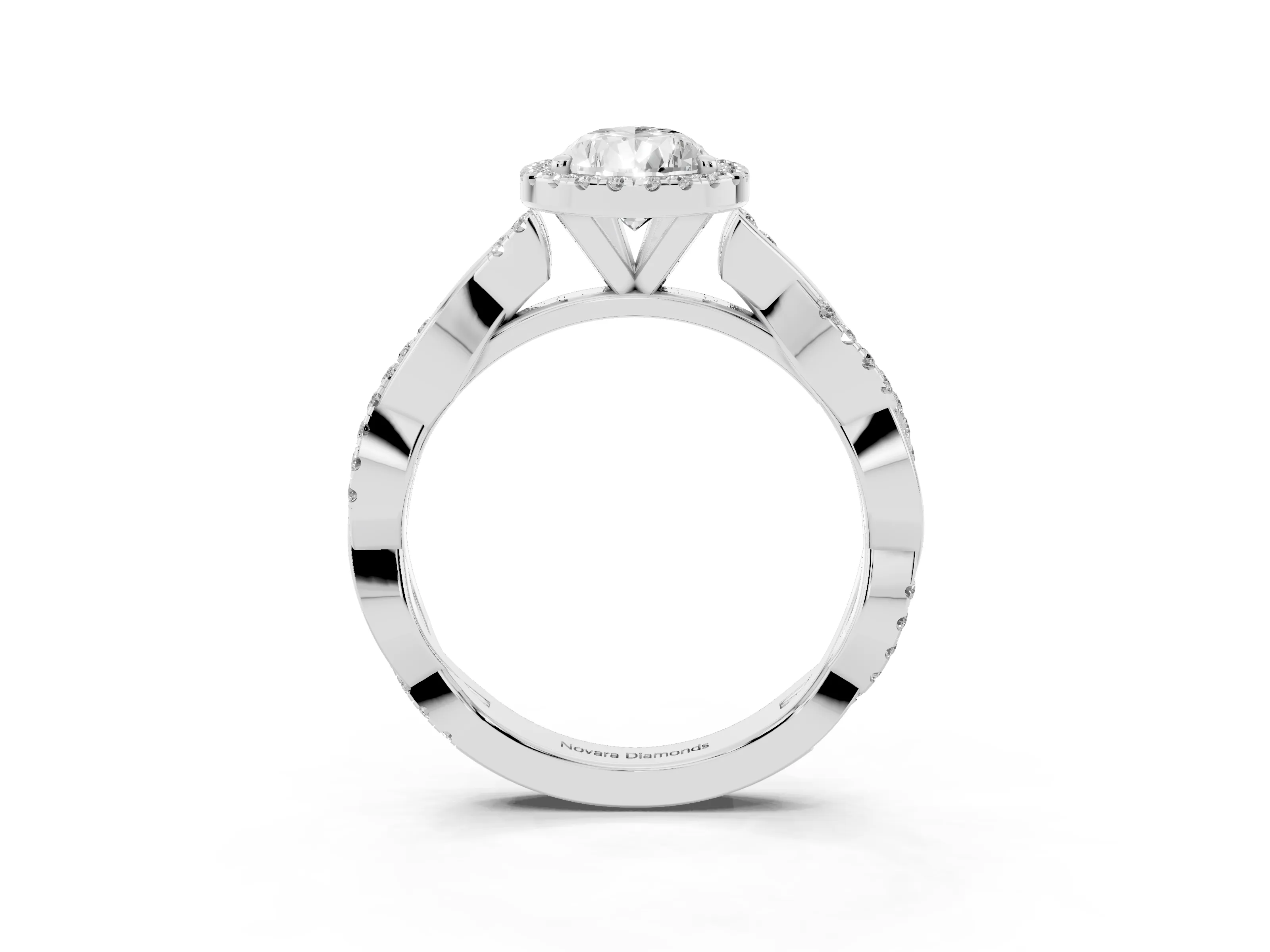 Pear Cut Diamond Halo Twisted Band Ring Set in Platinum with Prong Setting