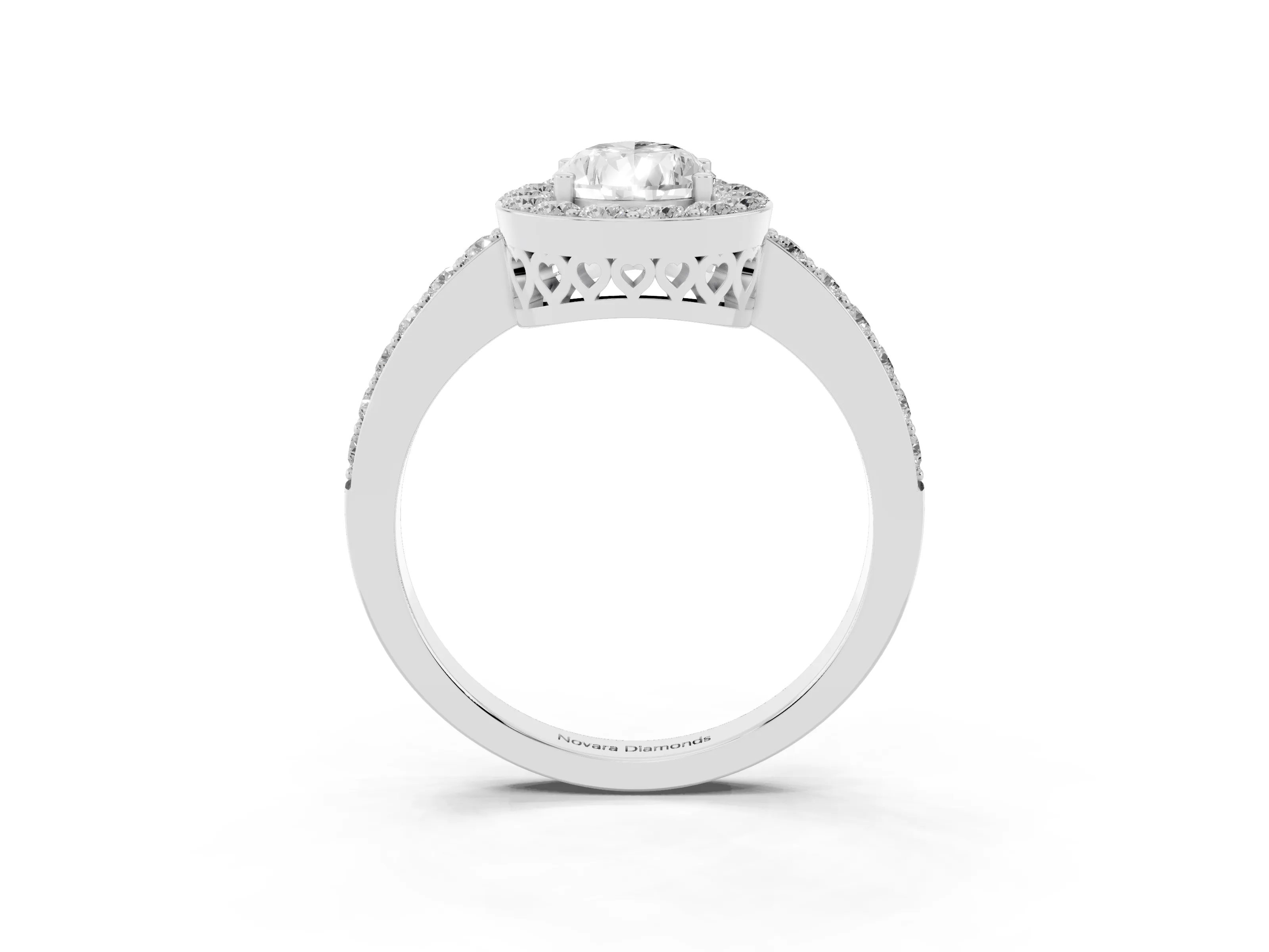 Pear Cut Diamond Halo Ring Set in Platinum with Pavé-Setting Band and Open Prong Center