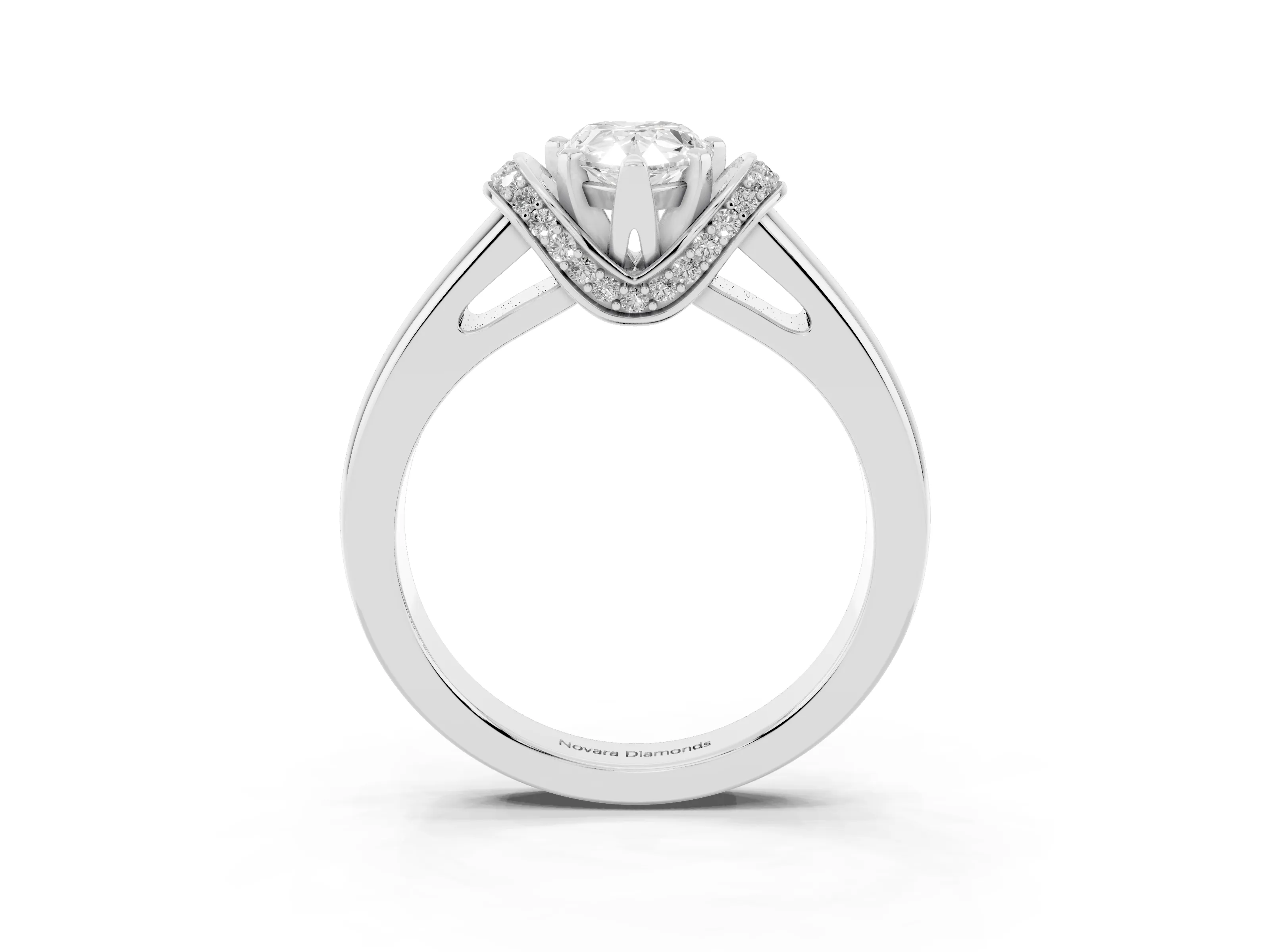 Pear Cut Diamond Pavé Band Solitaire Ring Set in Platinum with Prong Setting