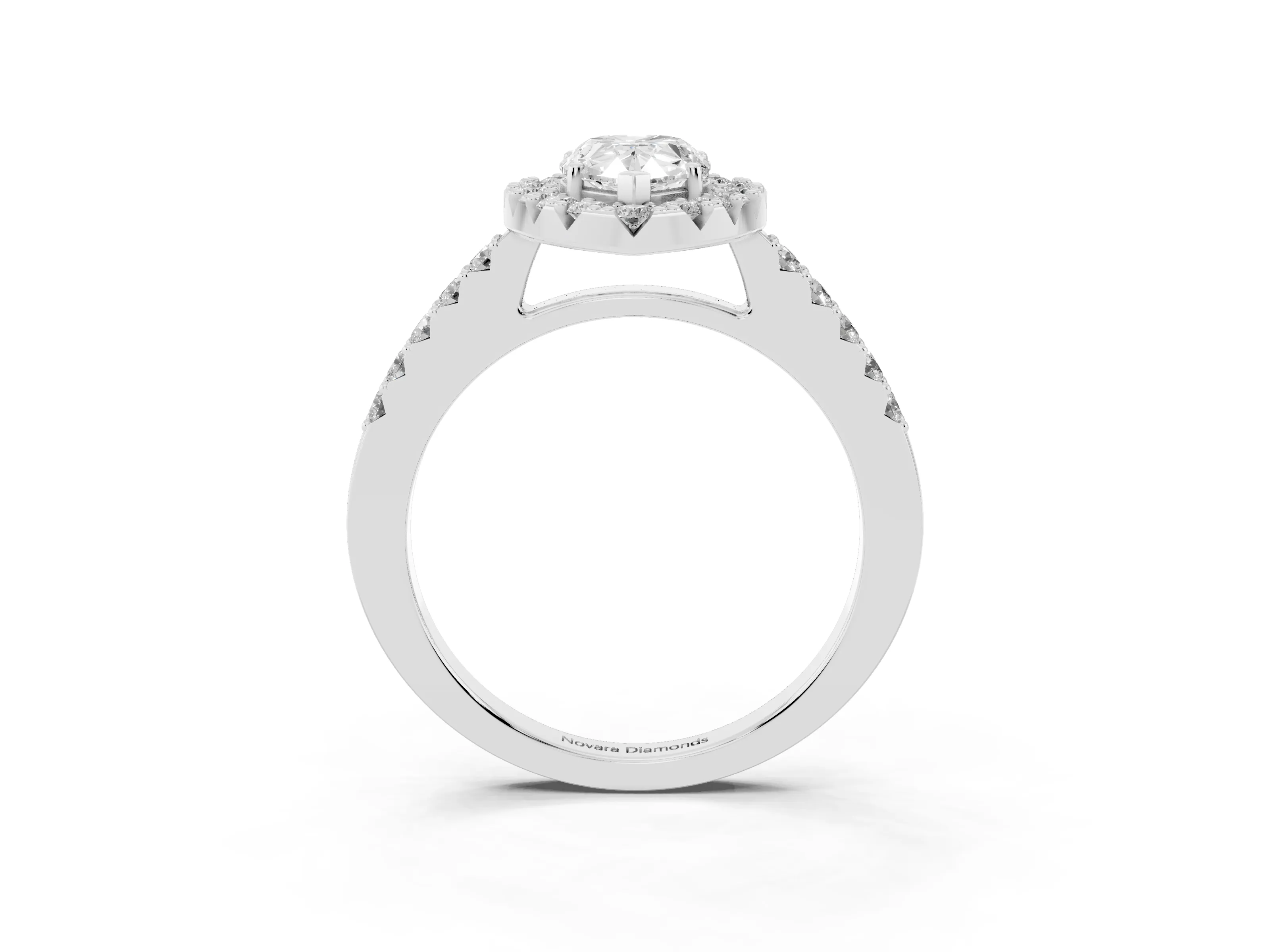 Pear Cut Diamond Halo Pavé Solitaire Ring Set in Silver with Prong-Set Center Stone