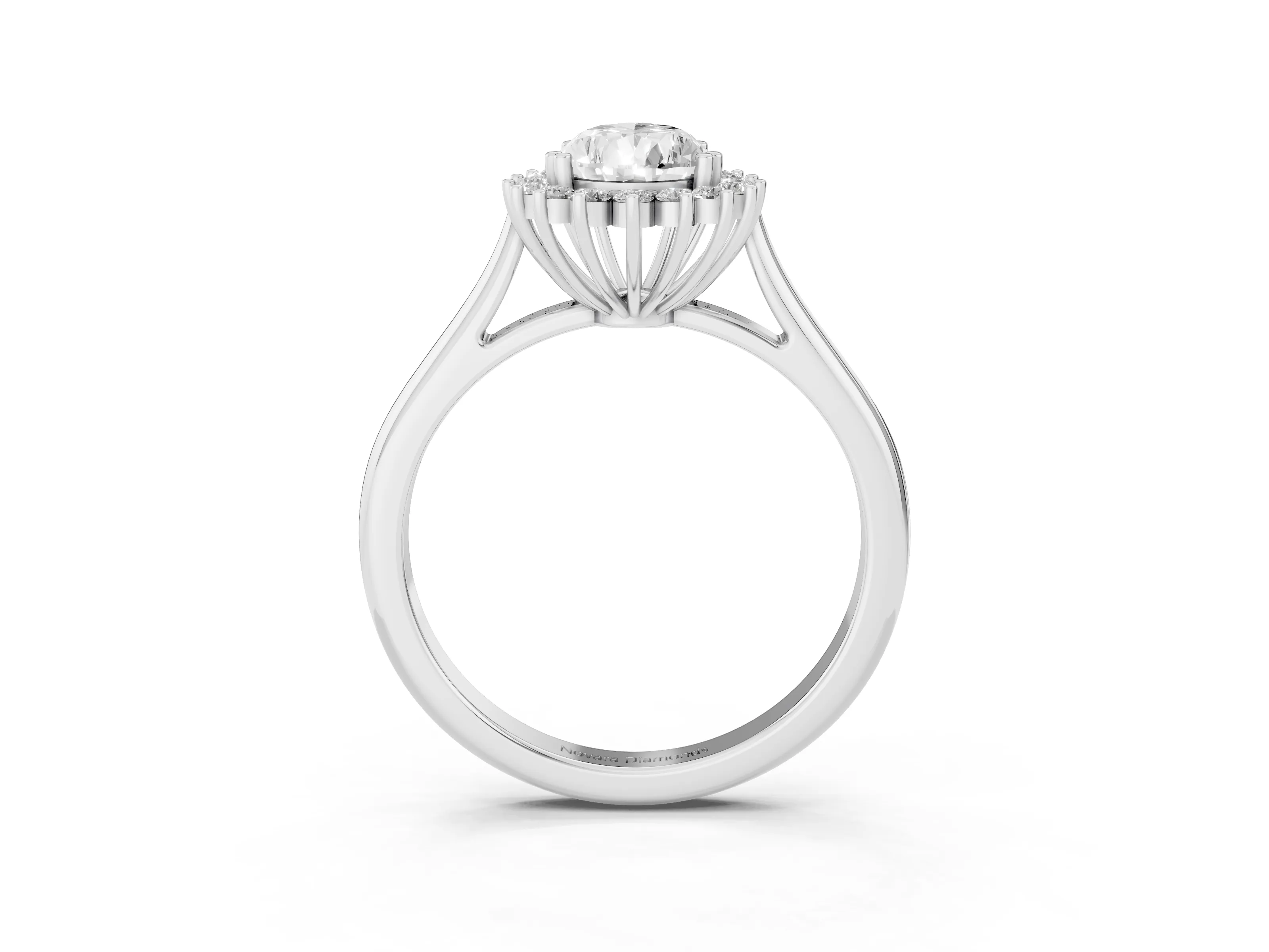 Pear Cut Diamond Halo Ring Set in Silver with Plain Solitaire Band and Prong Setting