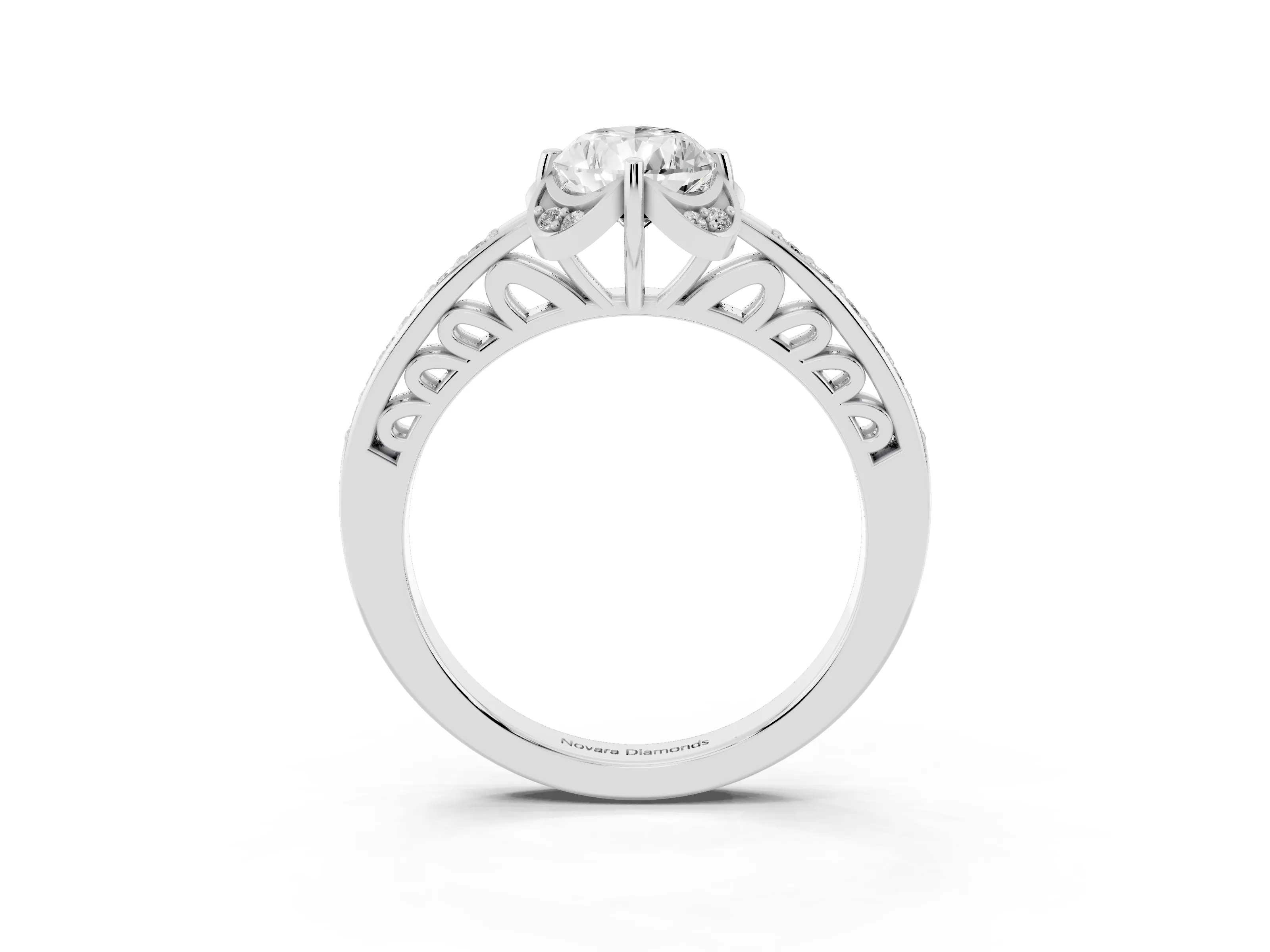 Pear Cut Diamond Halo Ring Set in Platinum with Channel Set Band and Prong Setting