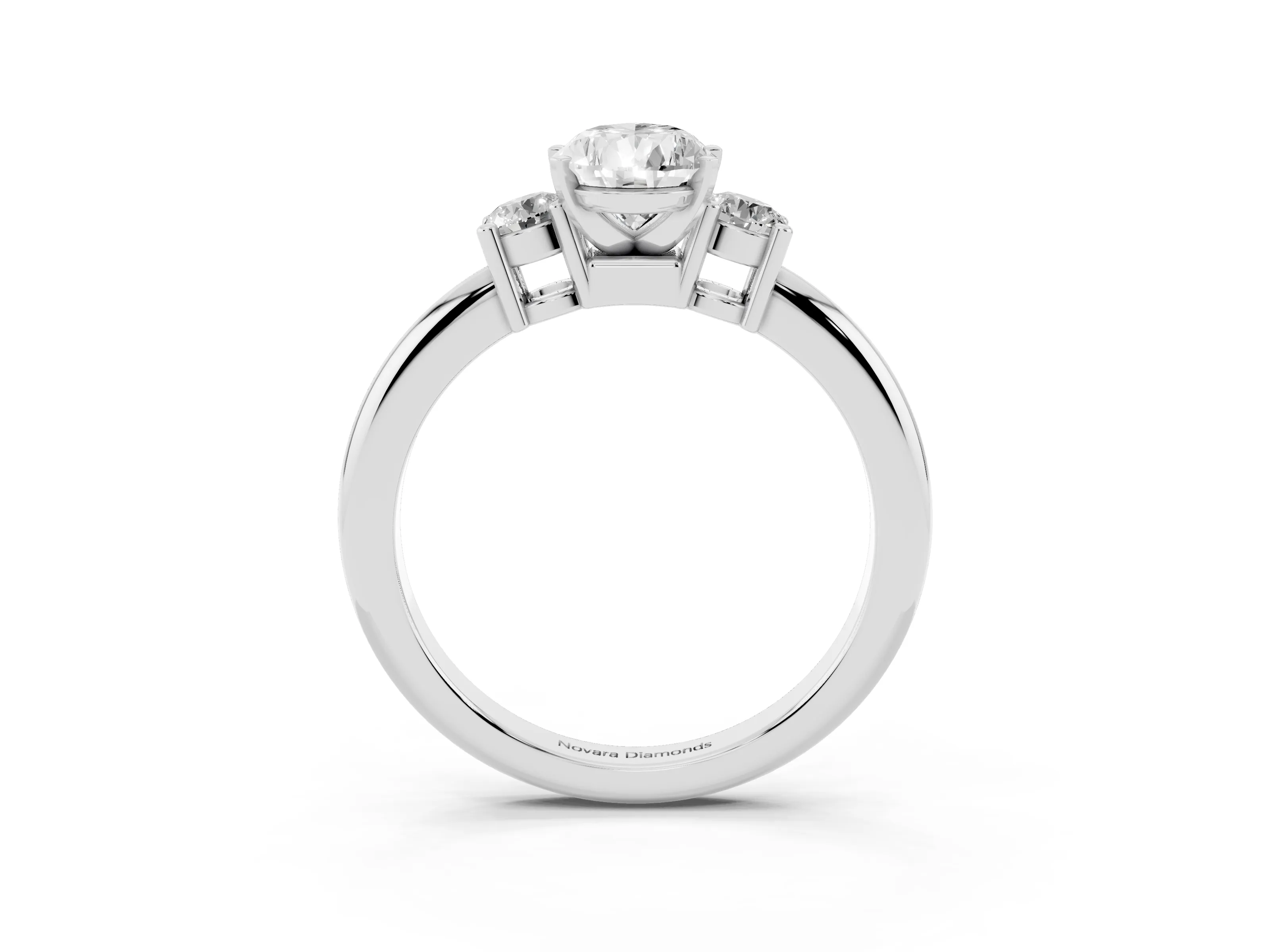 Three-Stone Pear Cut Diamond Ring Set in White gold with Prong Setting and Plain Band
