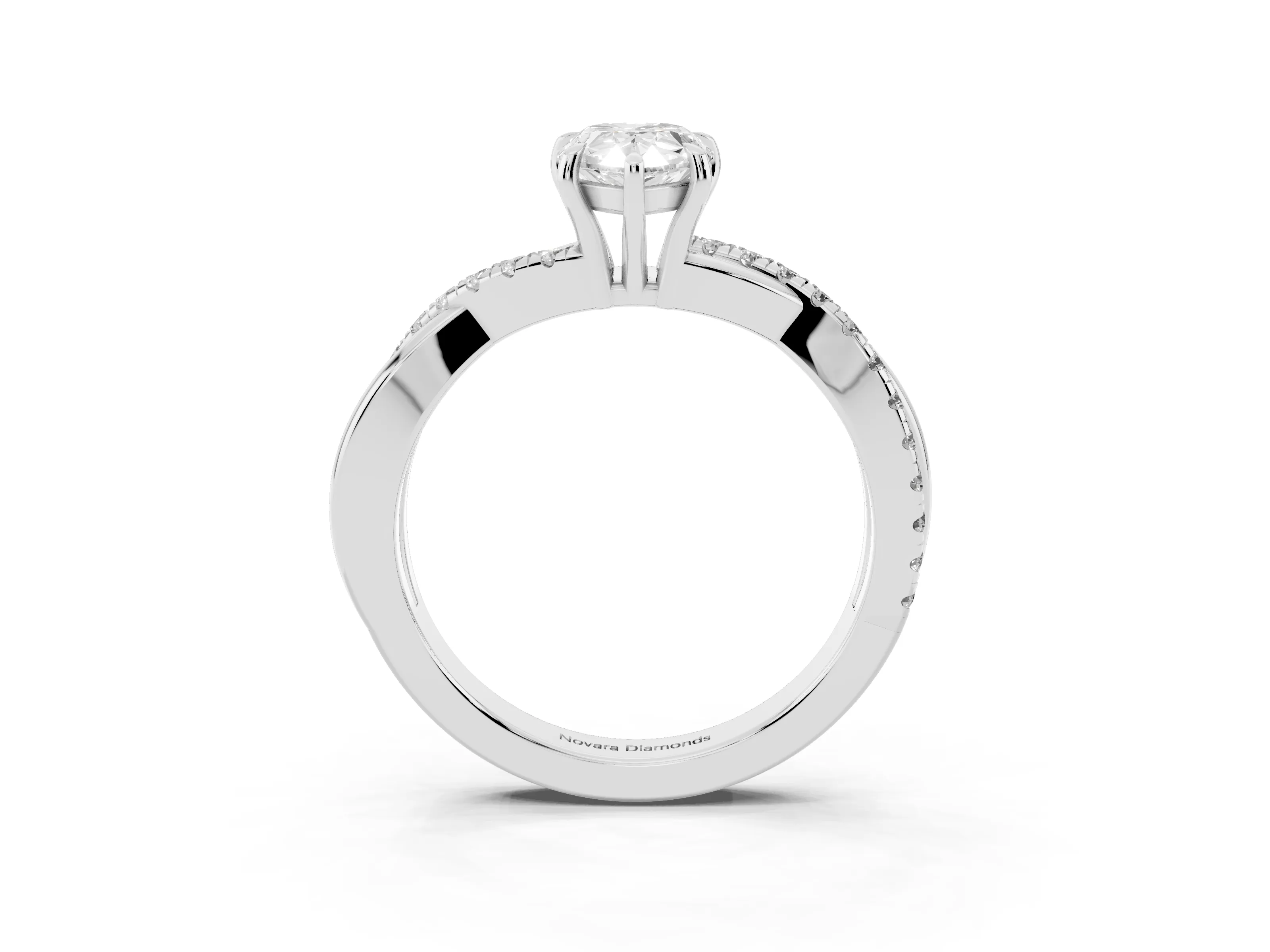 Pear Cut Diamond Twisted Pavé Band Ring Set in Silver with Prong Setting