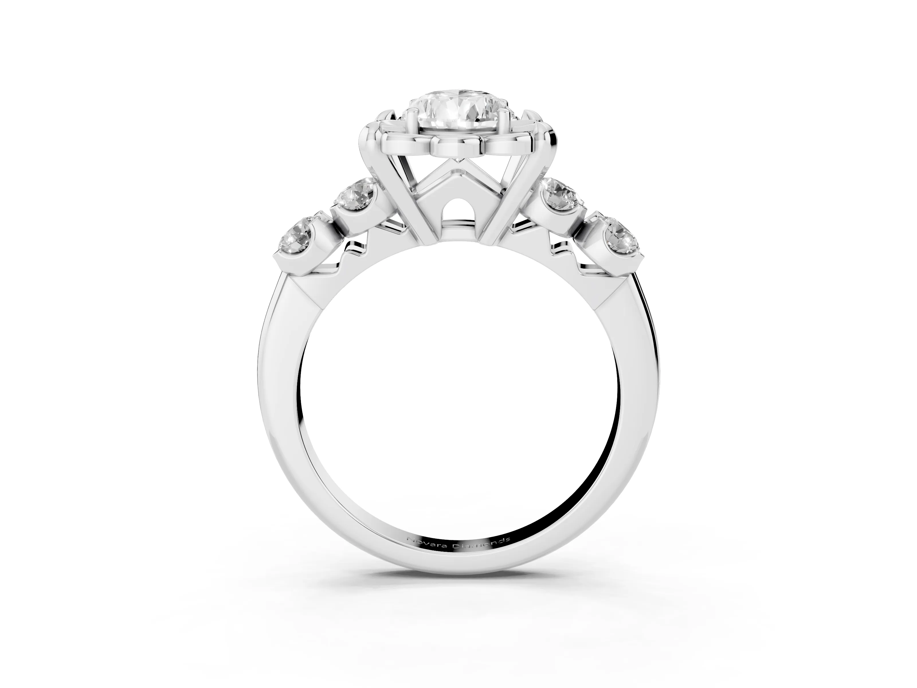 Pear Cut Diamond Floral Halo Ring Set in Silver with Shared Prong Band