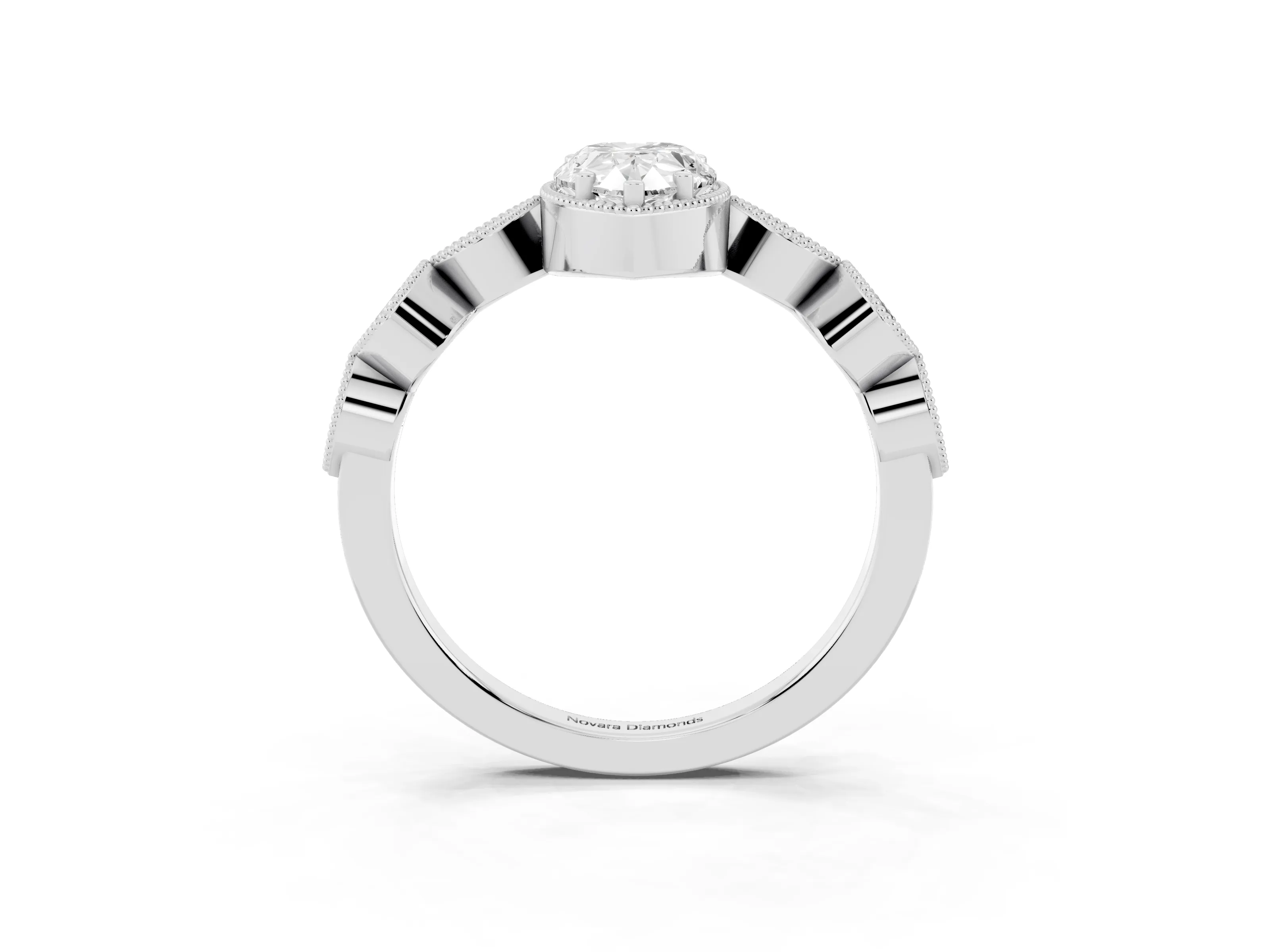 Pear Cut Diamond Vintage-Inspired Milgrain Ring Set in Platinum with Marquise Stations of Round Accents