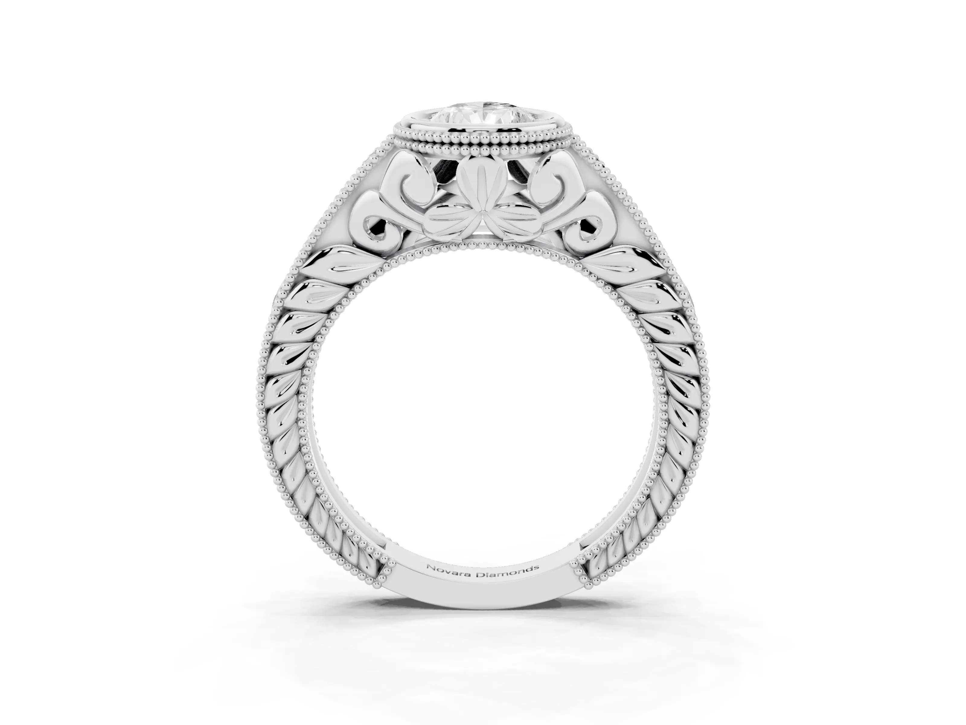 Bezel Set Pear Cut Diamond Milgrain Pavé Engagement Ring Set in Silver