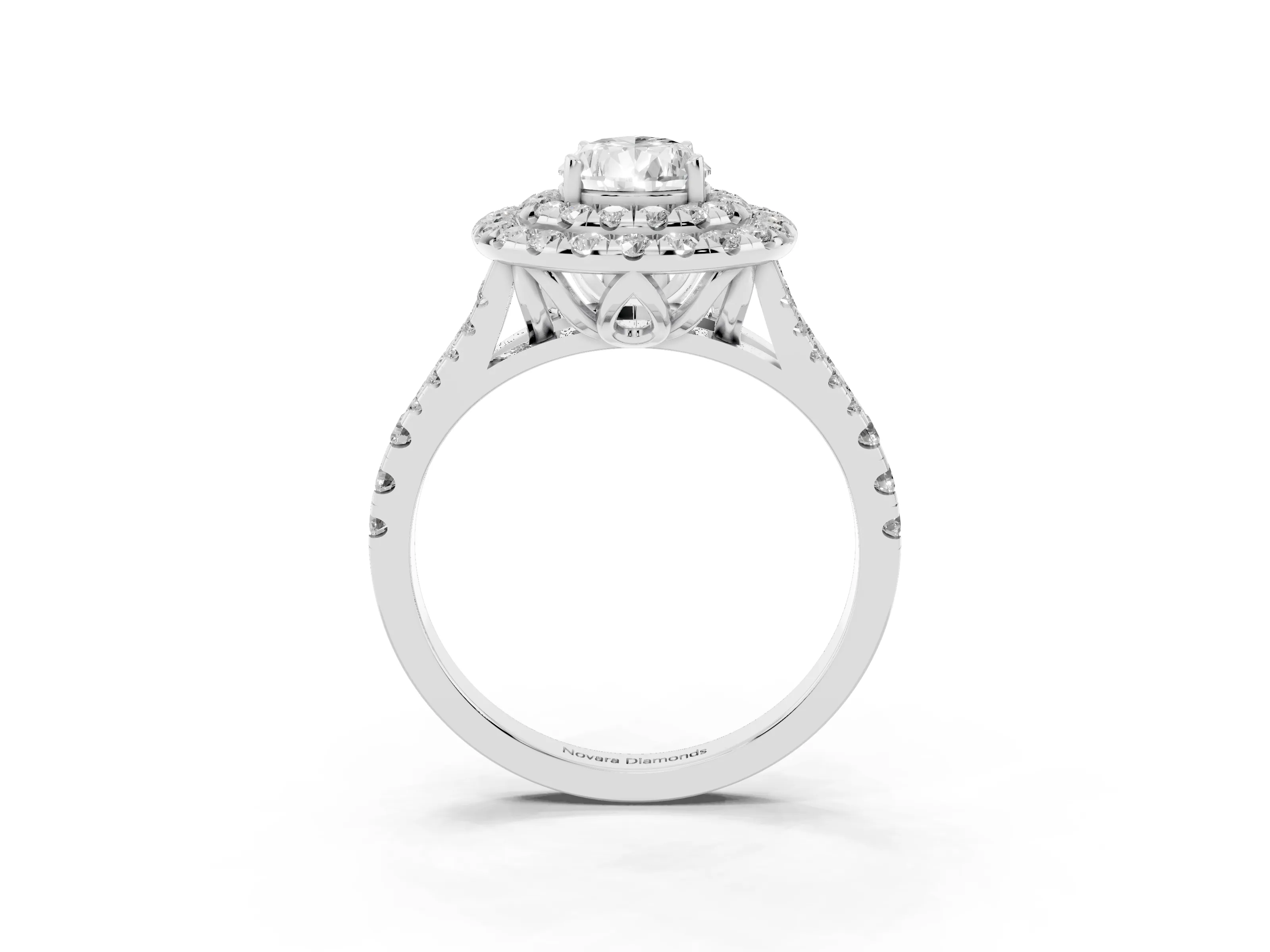 Pear Cut Diamond Double Halo Ring Set in Silver with Pavé Split Shank and Prong Setting