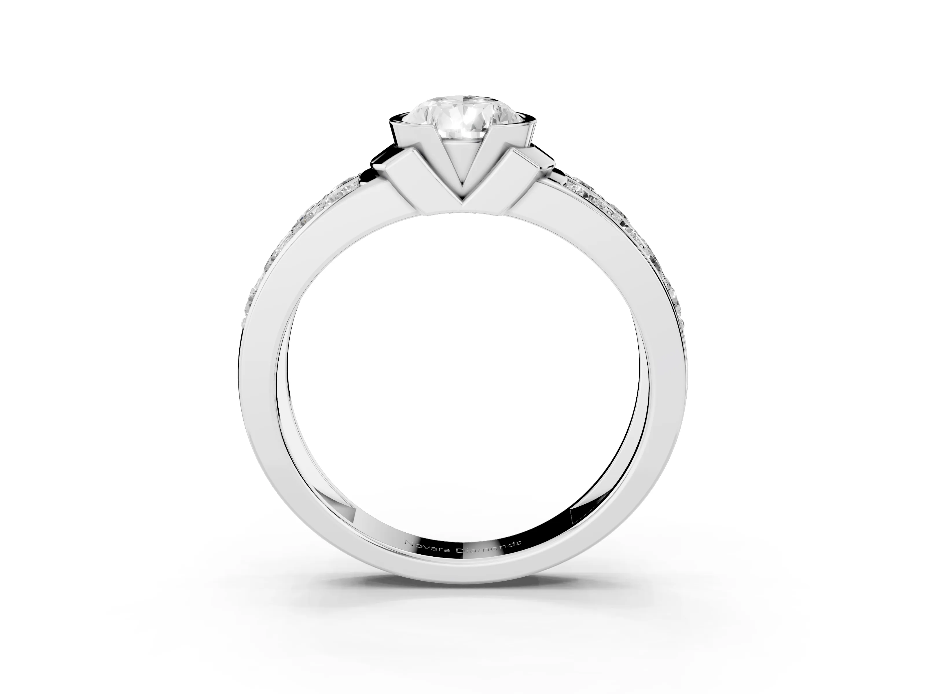 Pear Cut Diamond Wide Channel Set Band Ring Set in White gold with Bezel Setting