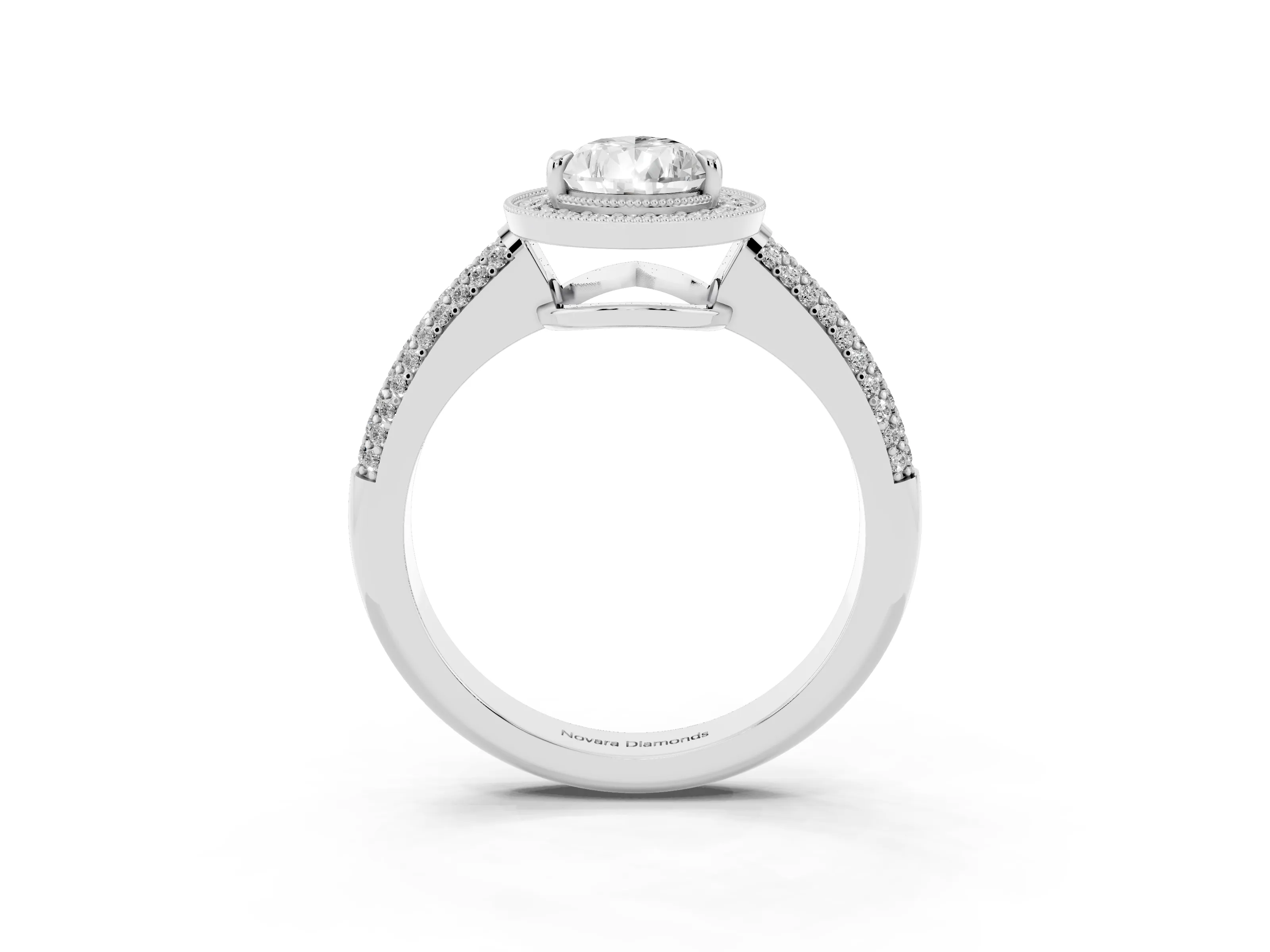 Pear Cut Diamond Halo Pavé Band Set in White gold with Prong Setting