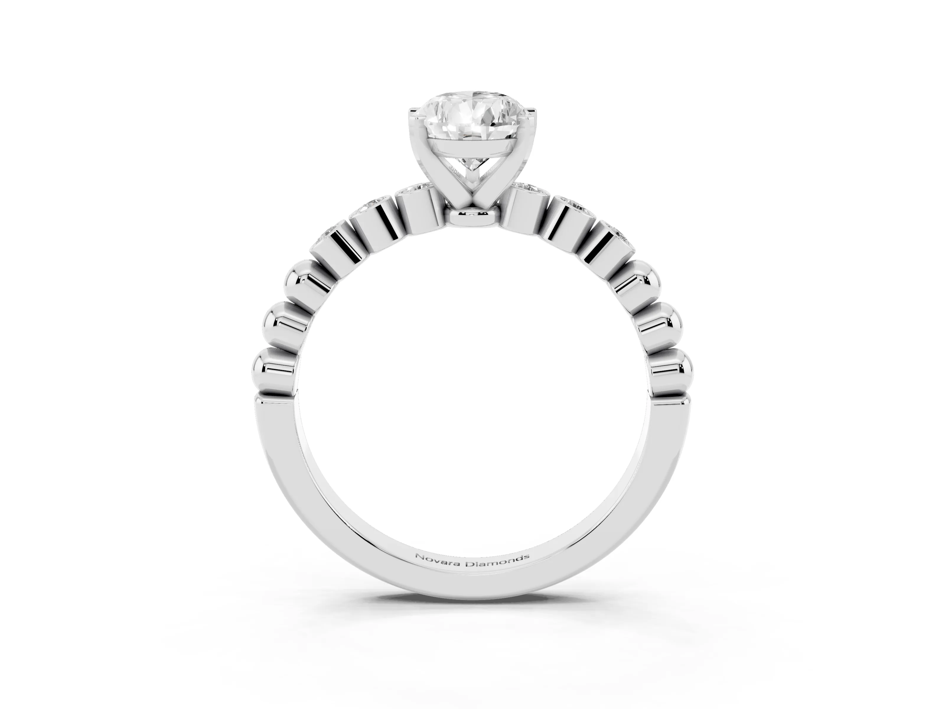 Pear Cut Diamond Solitaire Engagement Ring Set in Platinum with Bezel Accents on Beaded Band