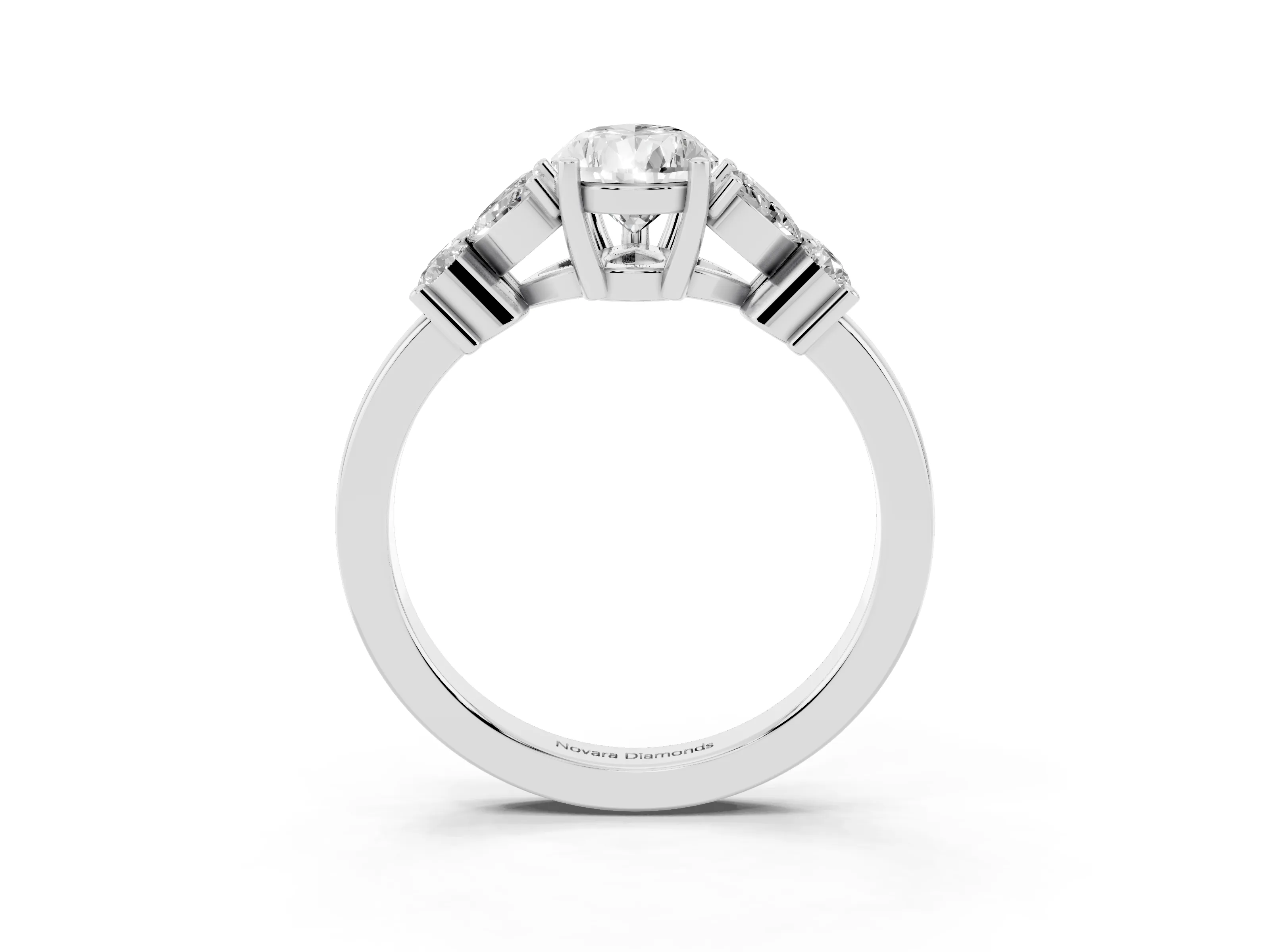 Pear Cut Diamond Floral Cluster Ring Set in Silver with Marquise Petals and Prong Setting
