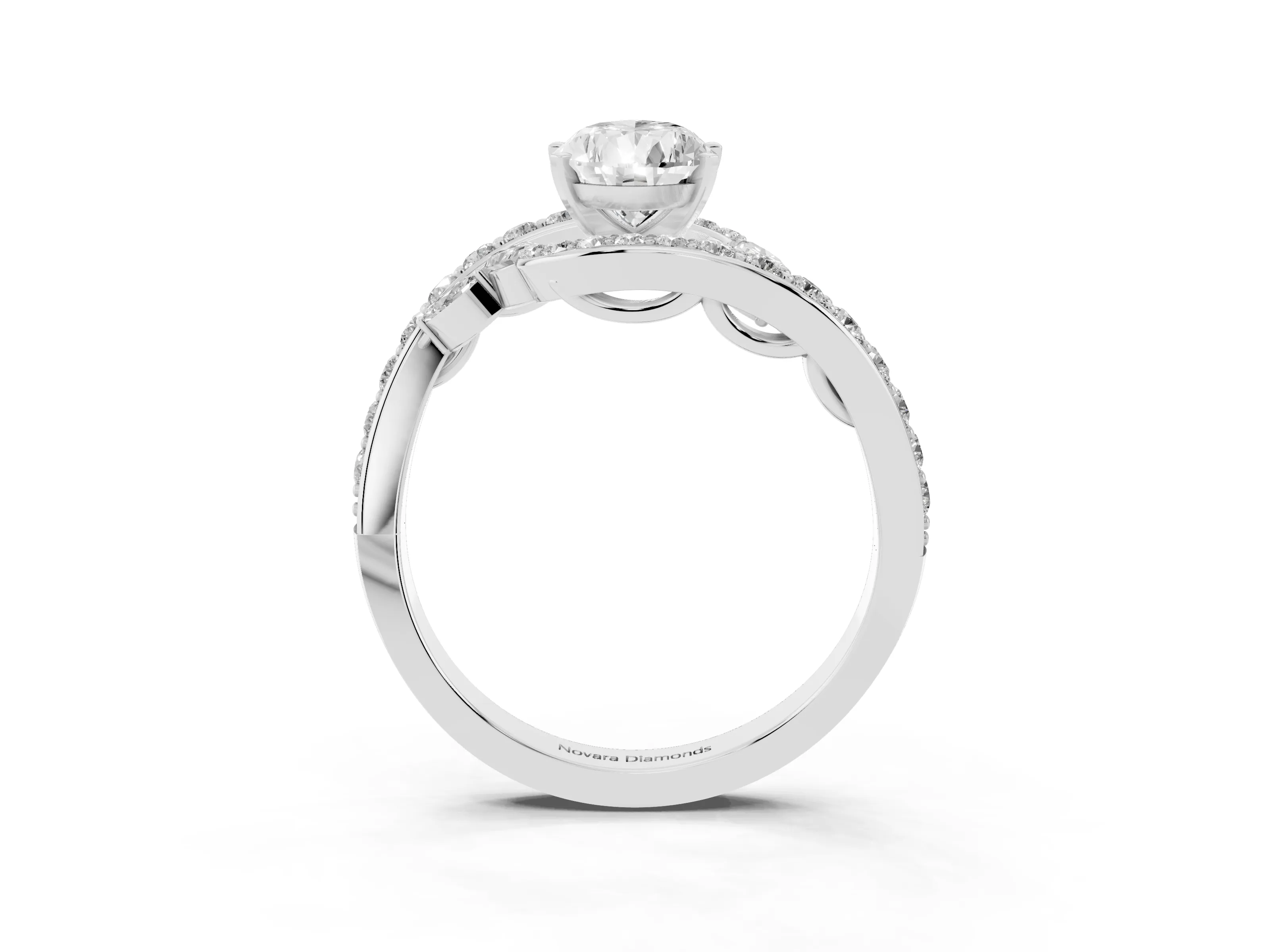 Pear Cut Diamond Solitaire Ring Set in Platinum with Pavé Twist Band and Secure Prong Setting