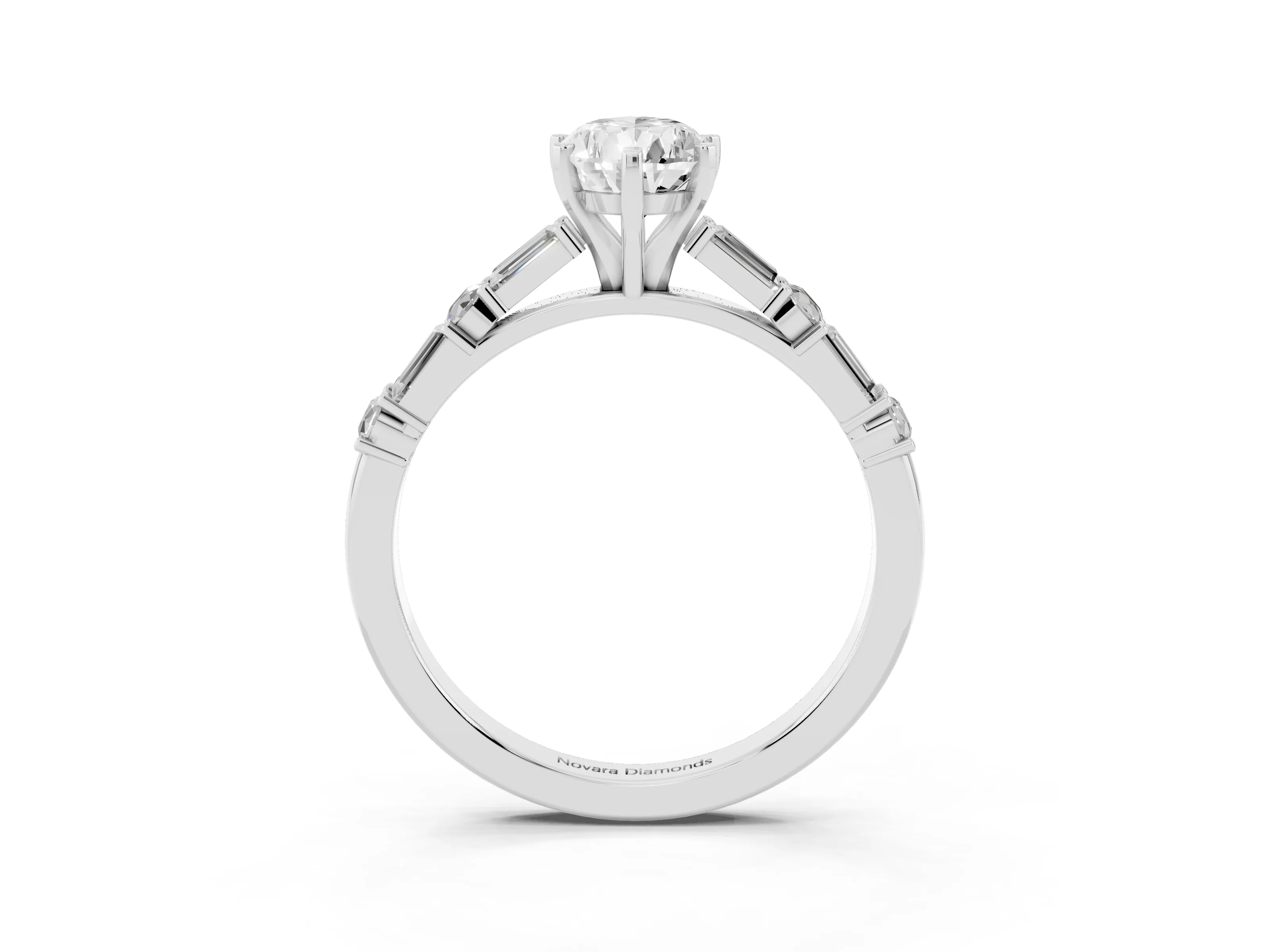 Pear Cut Diamond Solitaire Set in Platinum with Side Baguettes and Channel Set Band