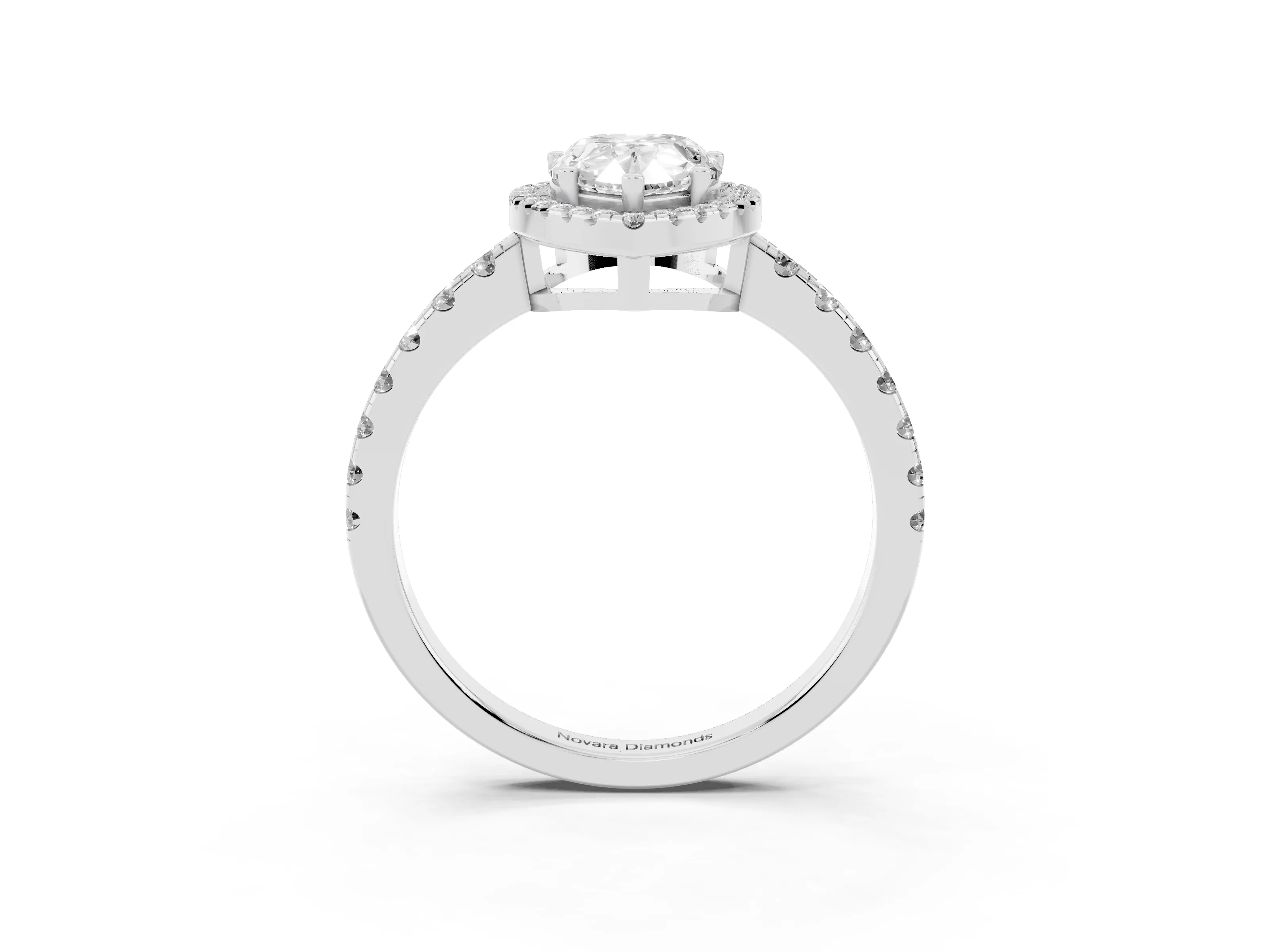 Pear Cut Diamond Halo Ring Set in White gold with Delicate Pavé Band and Prong Setting