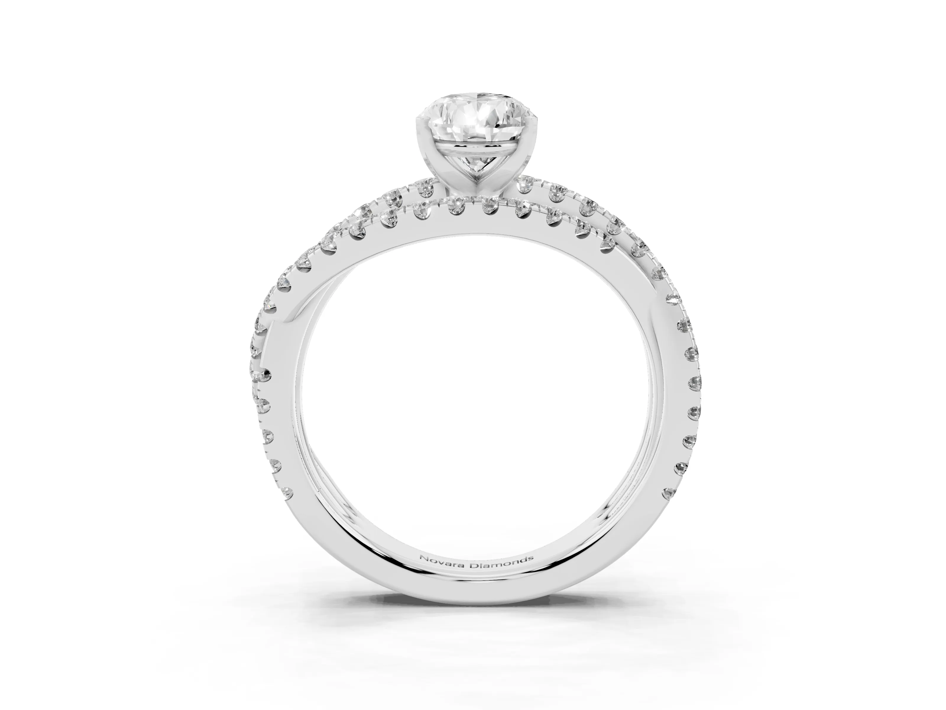 Pear Cut Diamond Solitaire Twist Band Ring Set in Silver with Pavé Setting and Prong Head