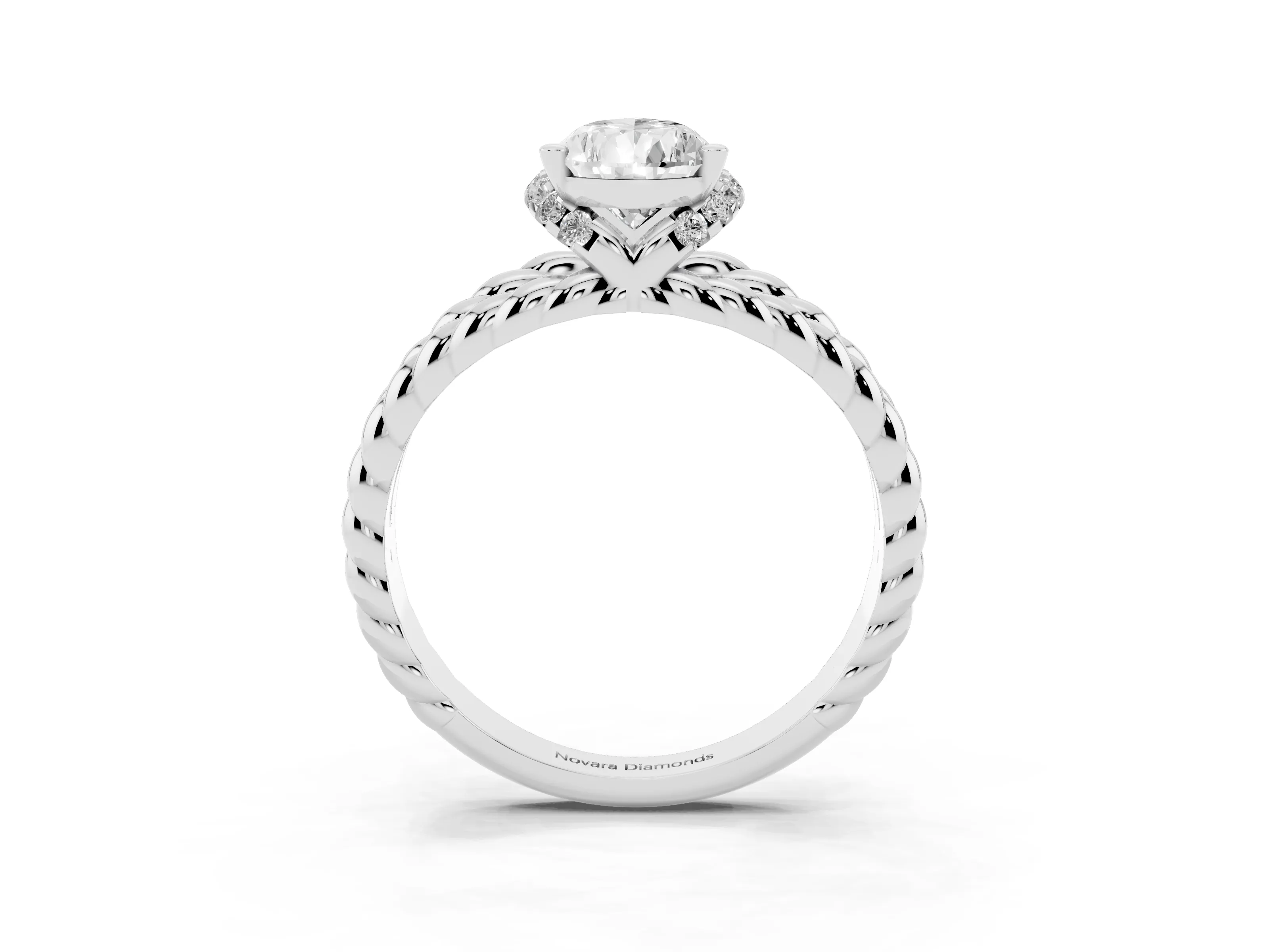 Pear Cut Diamond Halo Ring Set in White gold with Twisted Band and Prong Setting