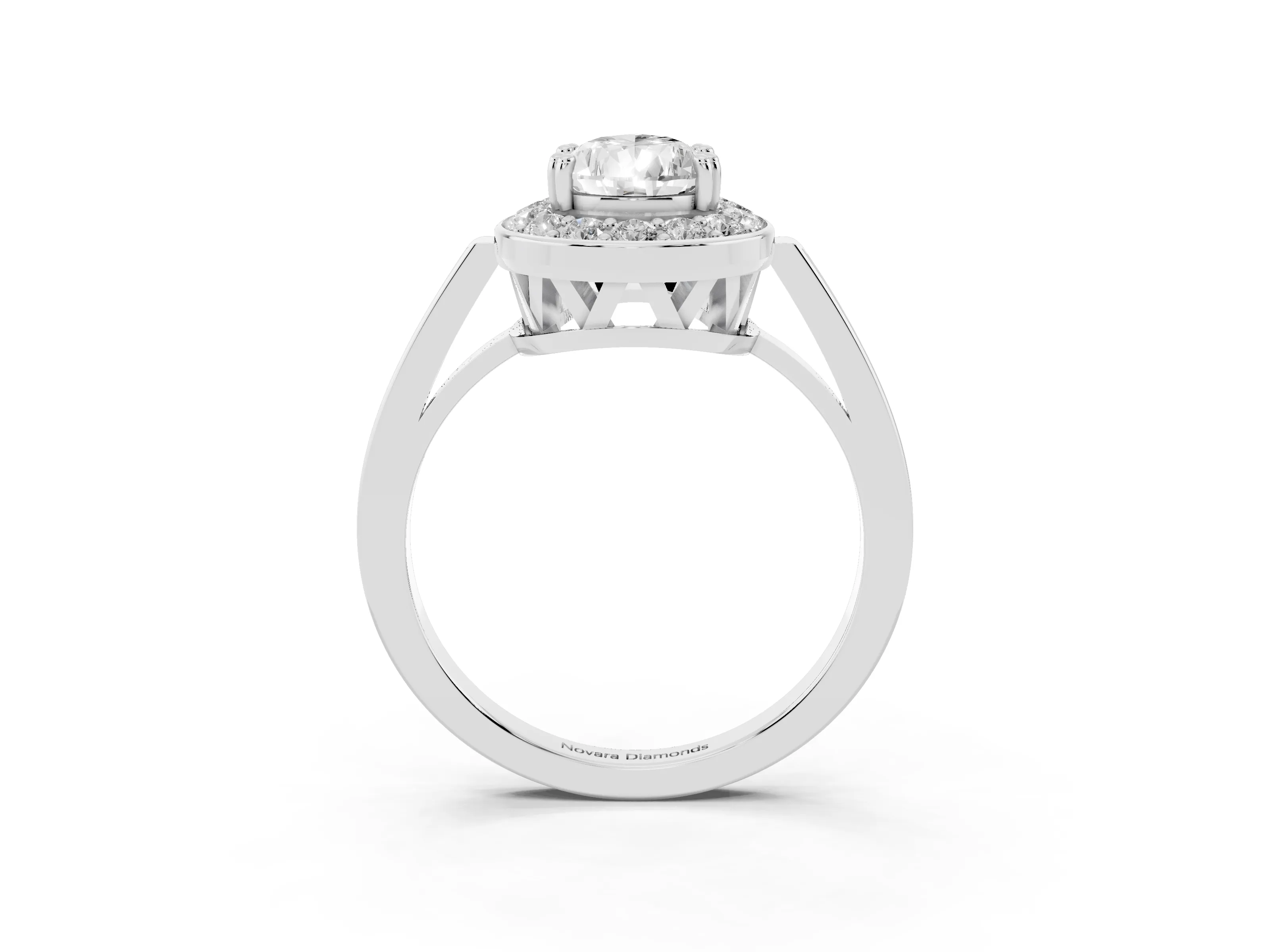 Pear Cut Diamond Halo Ring Set in Platinum with Accent-Lined Split Shank and Prong Setting