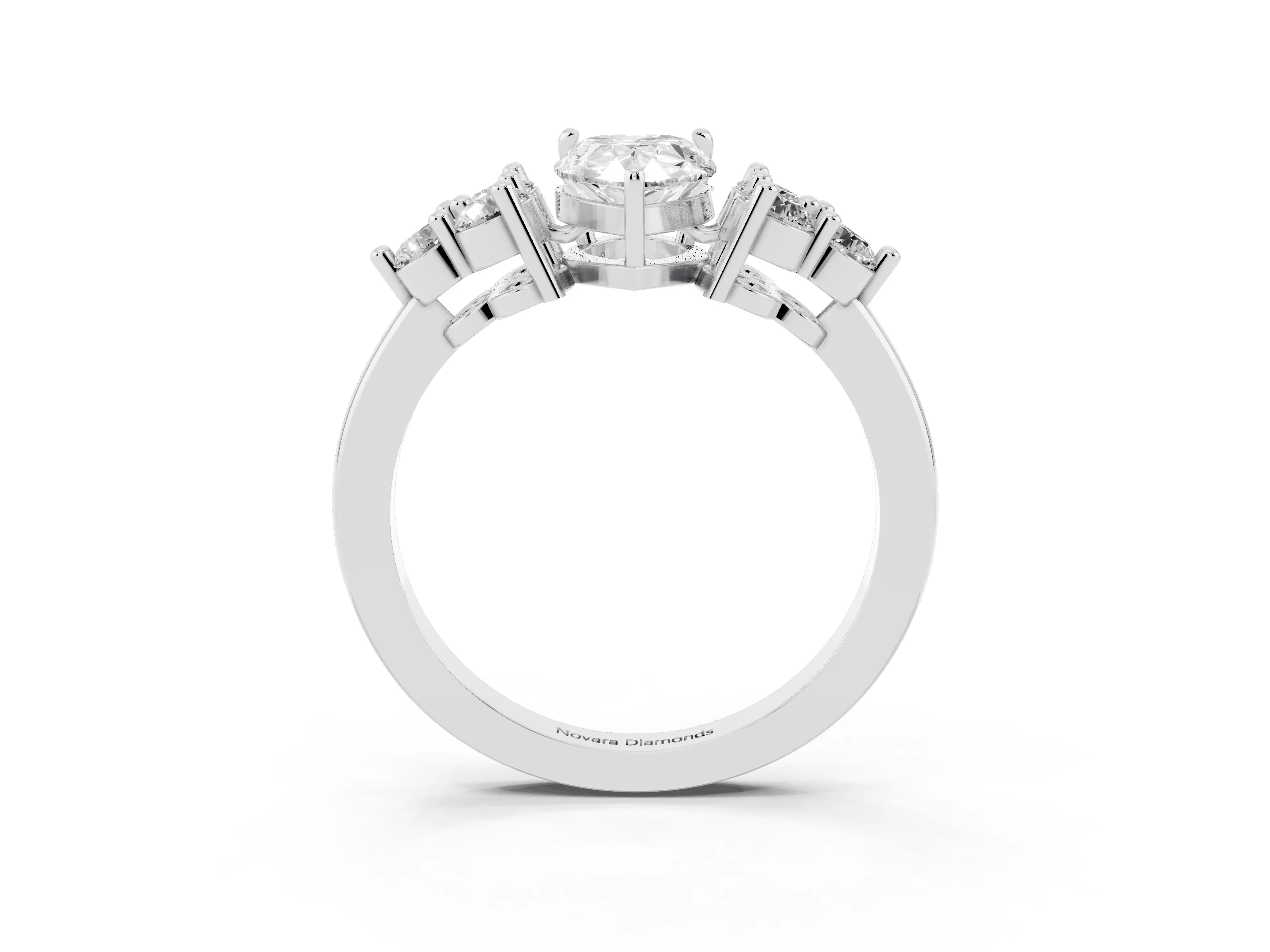 Pear Cut Diamond Solitaire Ring Set in Platinum with Cluster Accents on Each Side